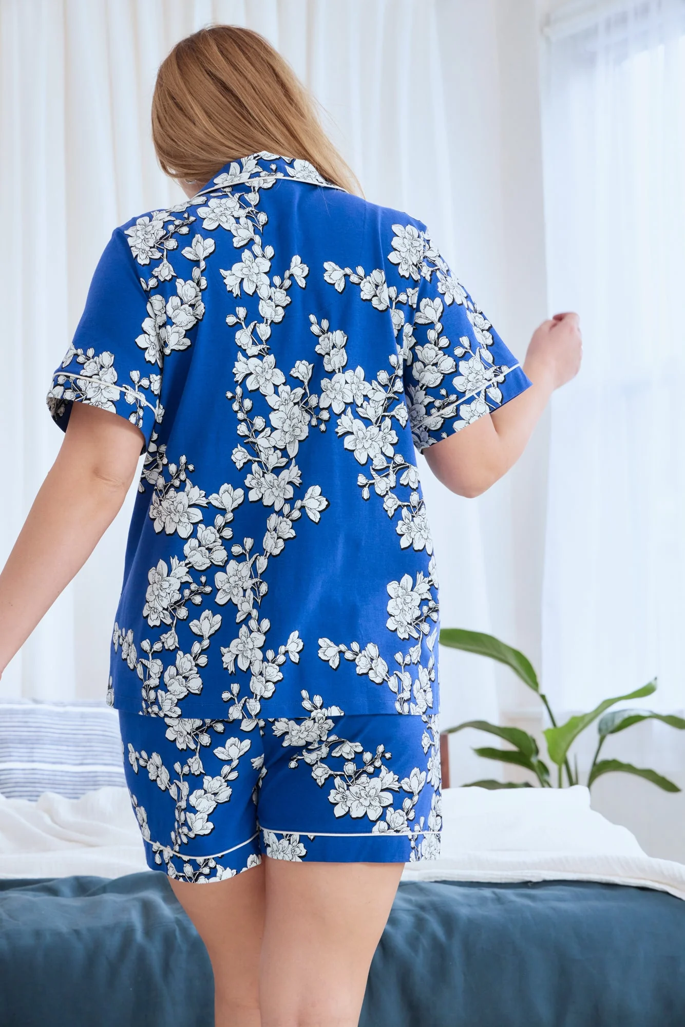 Navy Shadow Blossom Short Sleeve Classic Shorty Stretch Jersey PJ Set - Image 2