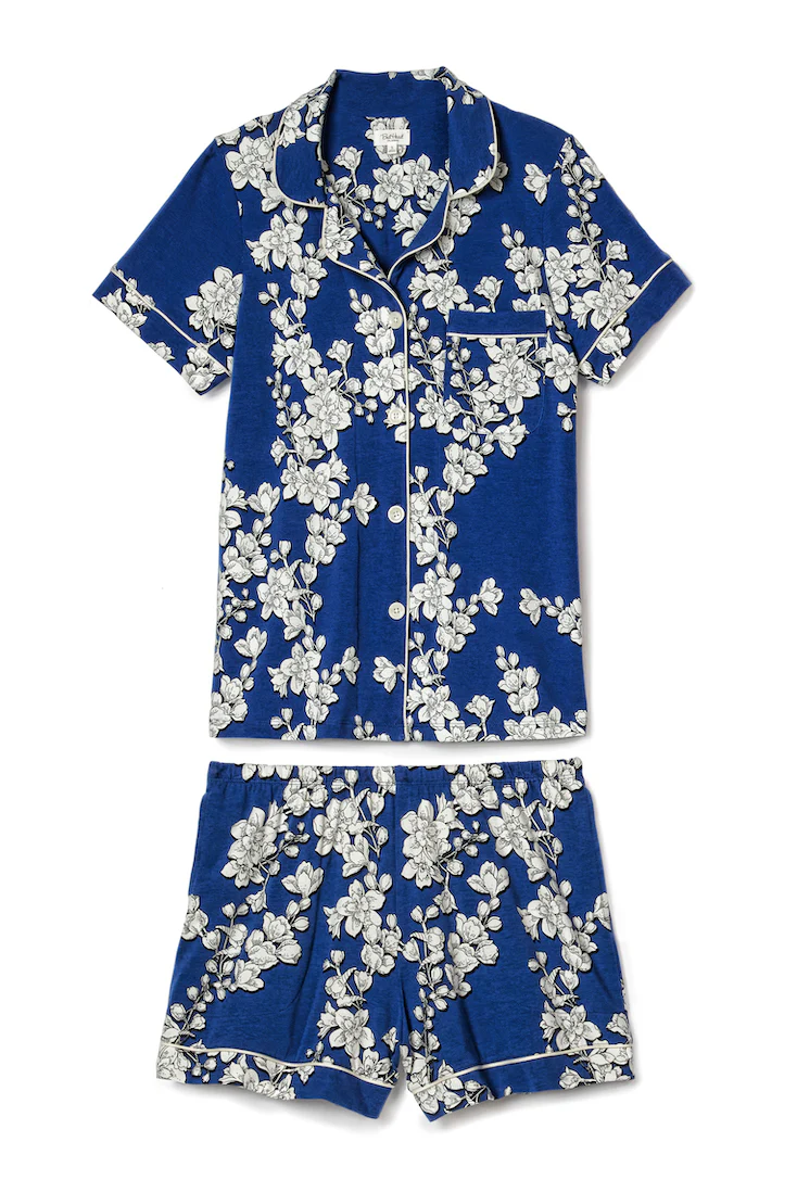 Navy Shadow Blossom Short Sleeve Classic Shorty Stretch Jersey PJ Set - Image 4