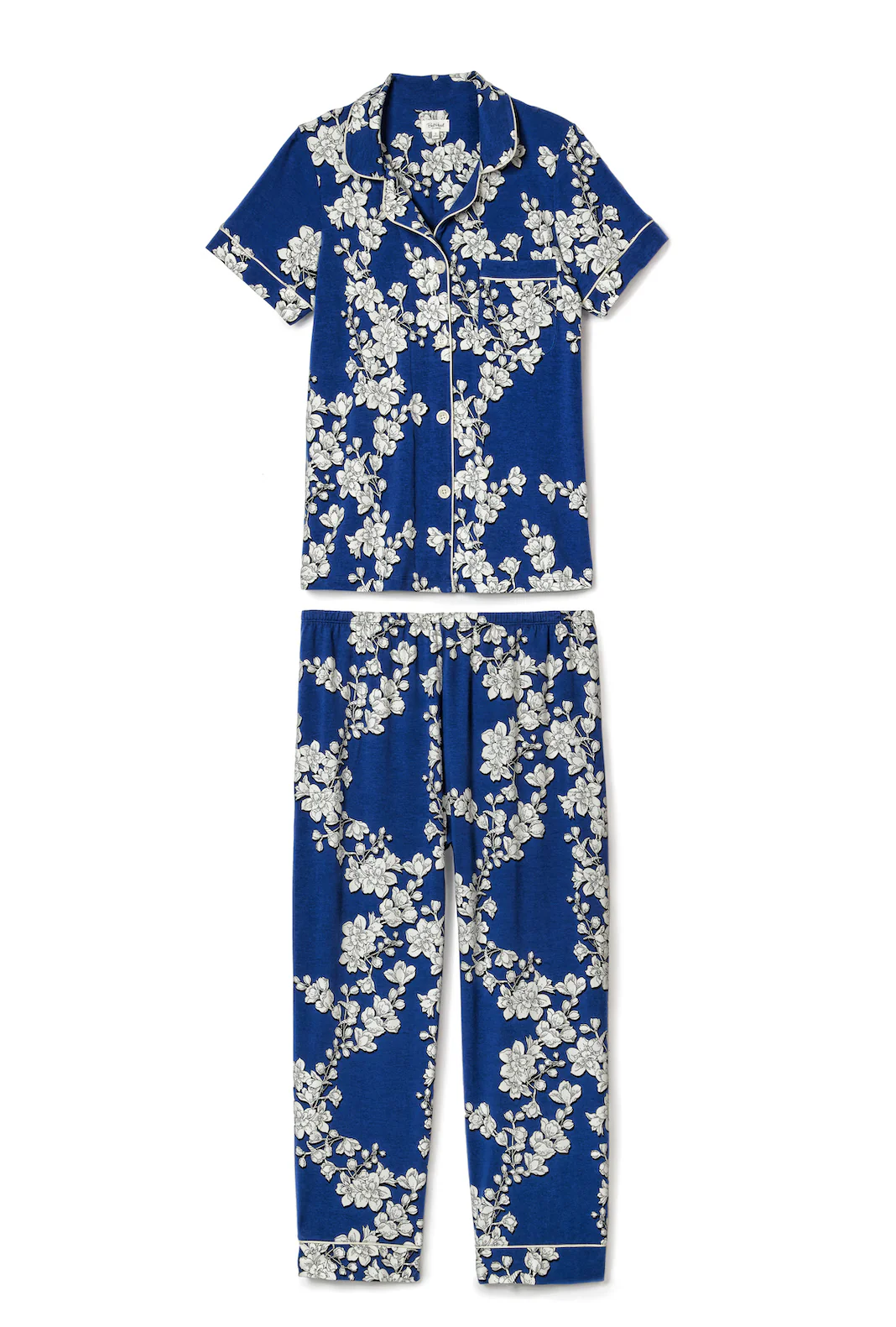 Navy Shadow Blossom Short Sleeve Cropped Stretch Jersey PJ Set - Image 5