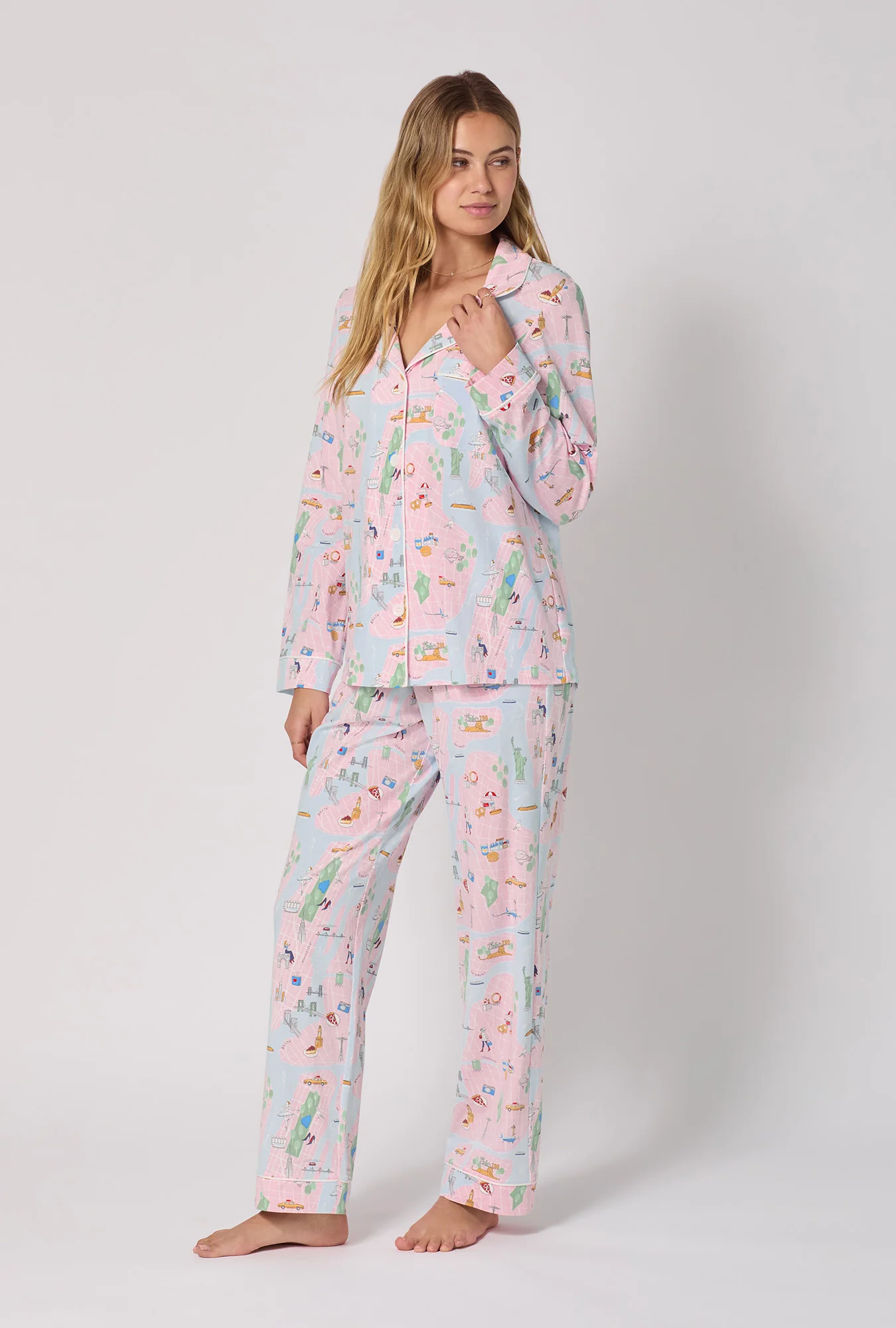 New York, New York Long Sleeve Classic Stretch Jersey Pj Set - Image 3
