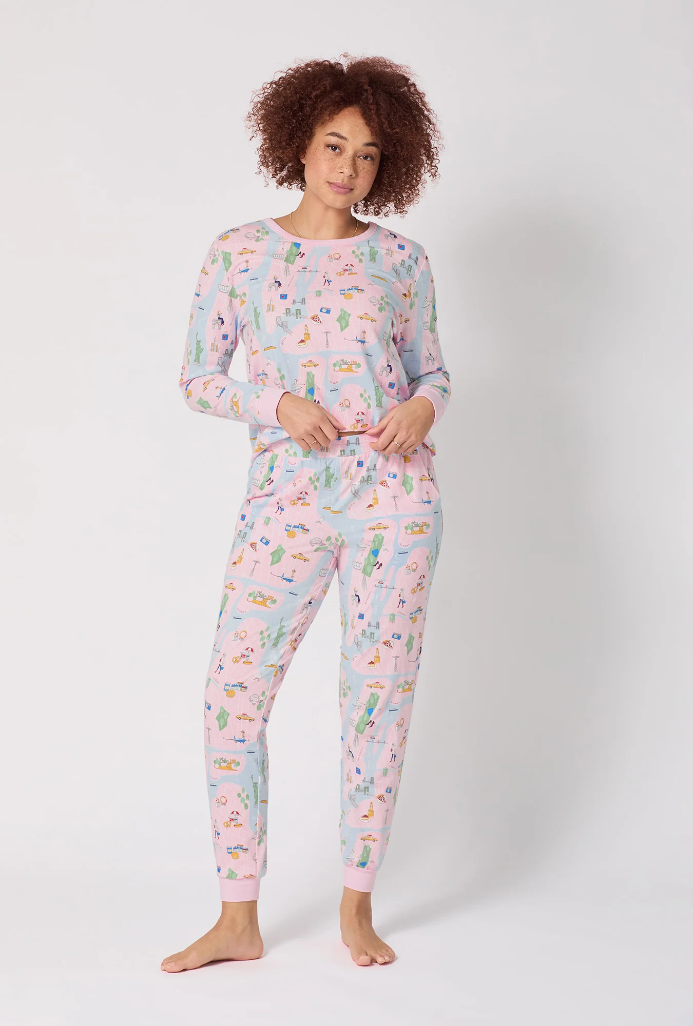 New York, New York Long Sleeve Pullover Crew And Jogger Stretch Jersey Pj Set - Image 2