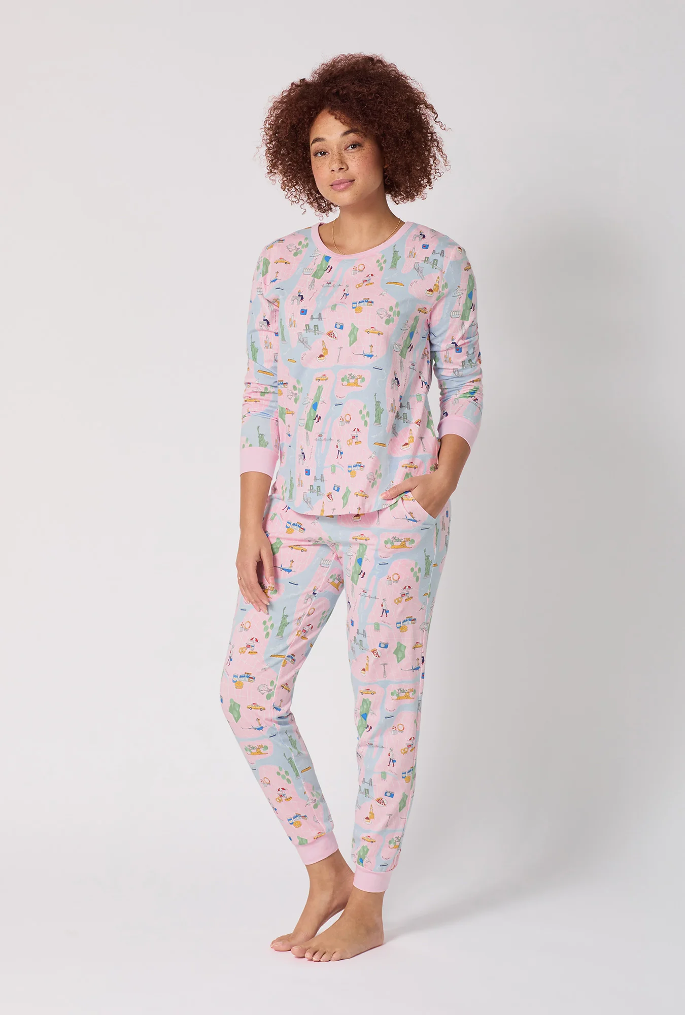 New York, New York Long Sleeve Pullover Crew And Jogger Stretch Jersey Pj Set - Image 3
