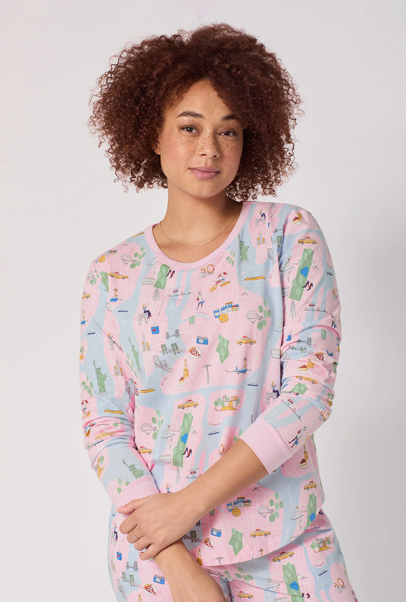 New York, New York Long Sleeve Pullover Crew And Jogger Stretch Jersey Pj Set - Image 5