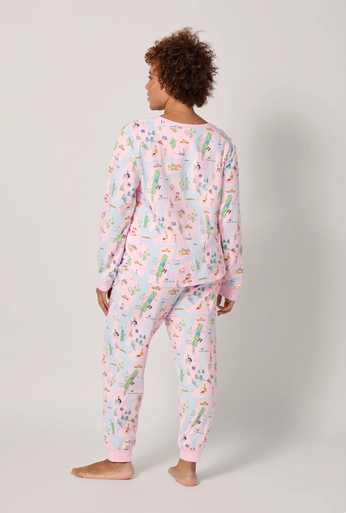 New York, New York Long Sleeve Pullover Crew And Jogger Stretch Jersey Pj Set - Image 6