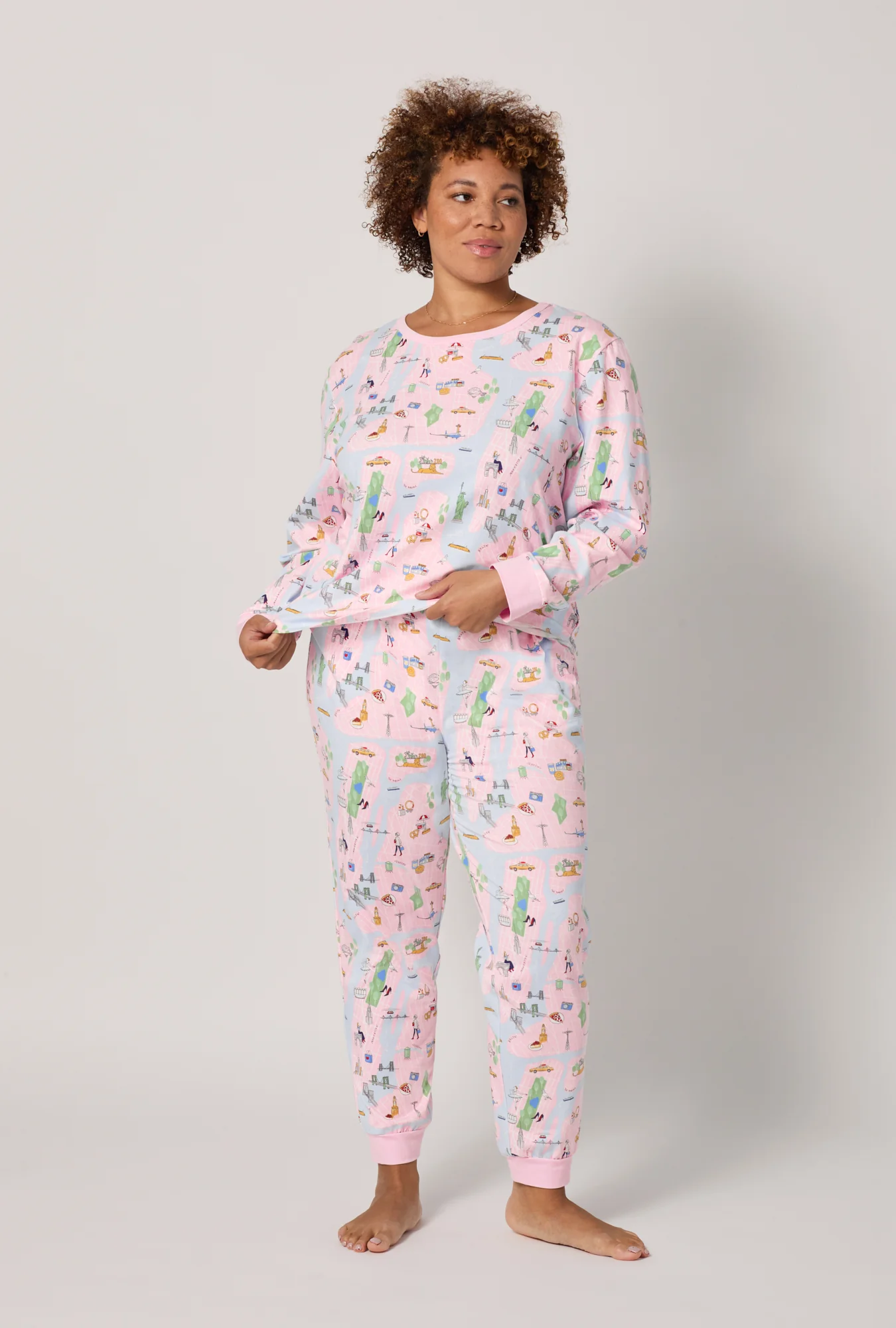 New York, New York Long Sleeve Pullover Crew And Jogger Stretch Jersey Pj Set - Image 7