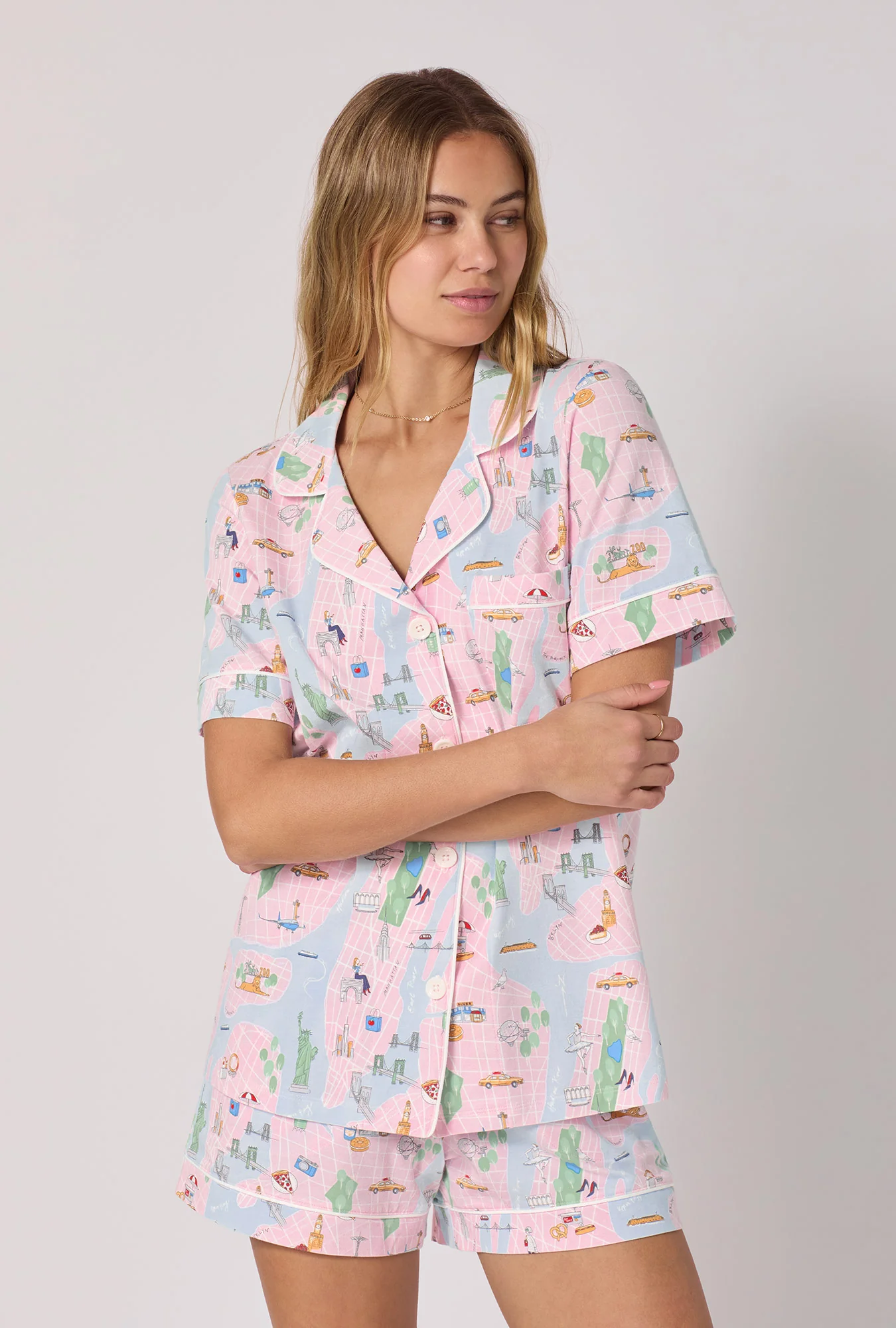 New York, New York Short Sleeve Classic Shorty Stretch Jersey Pj Set