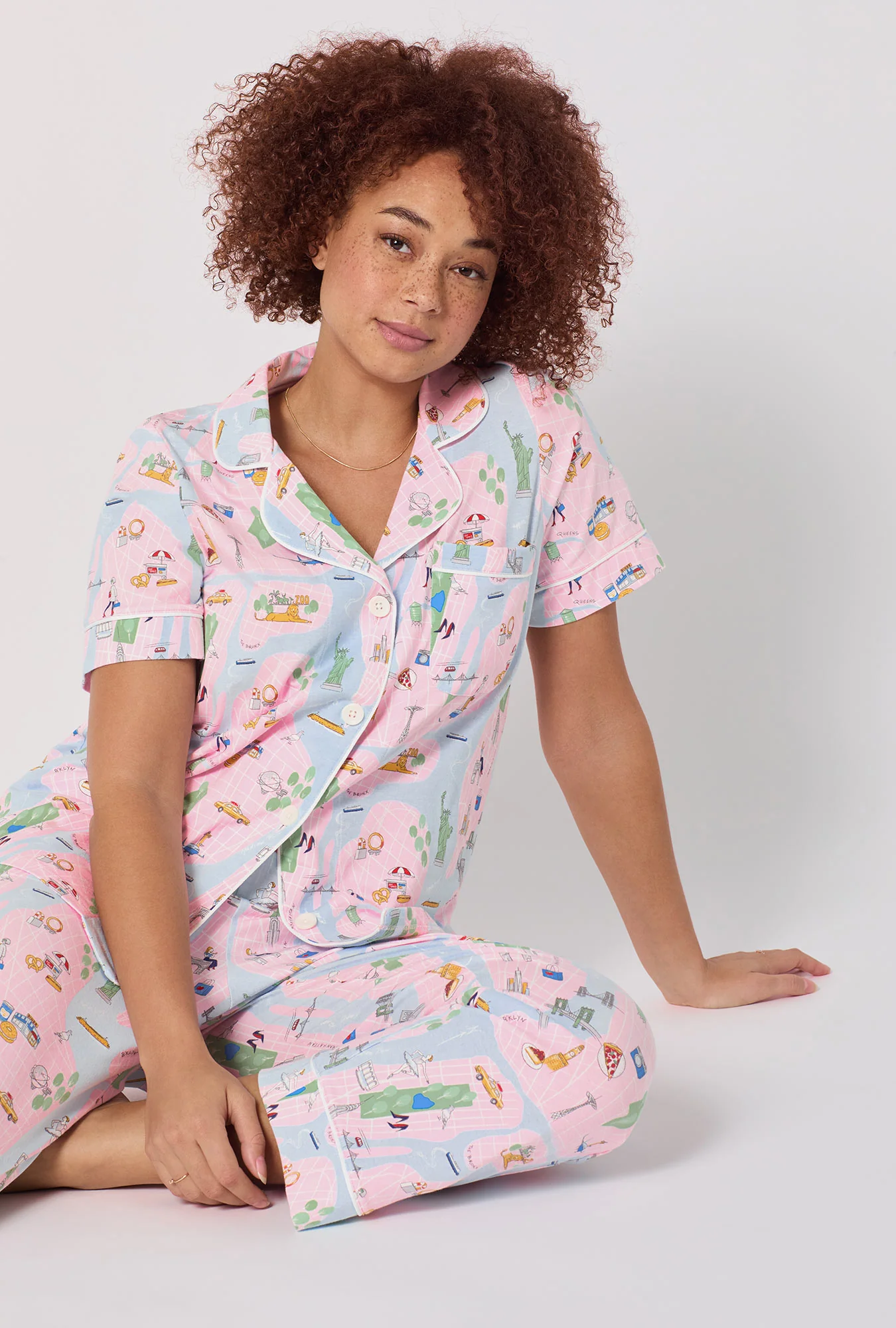 New York, New York Short Sleeve Classic Stretch Jersey Cropped Pj Set