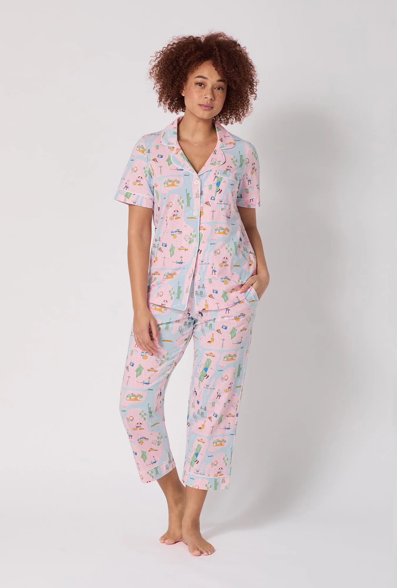 New York, New York Short Sleeve Classic Stretch Jersey Cropped Pj Set - Image 2