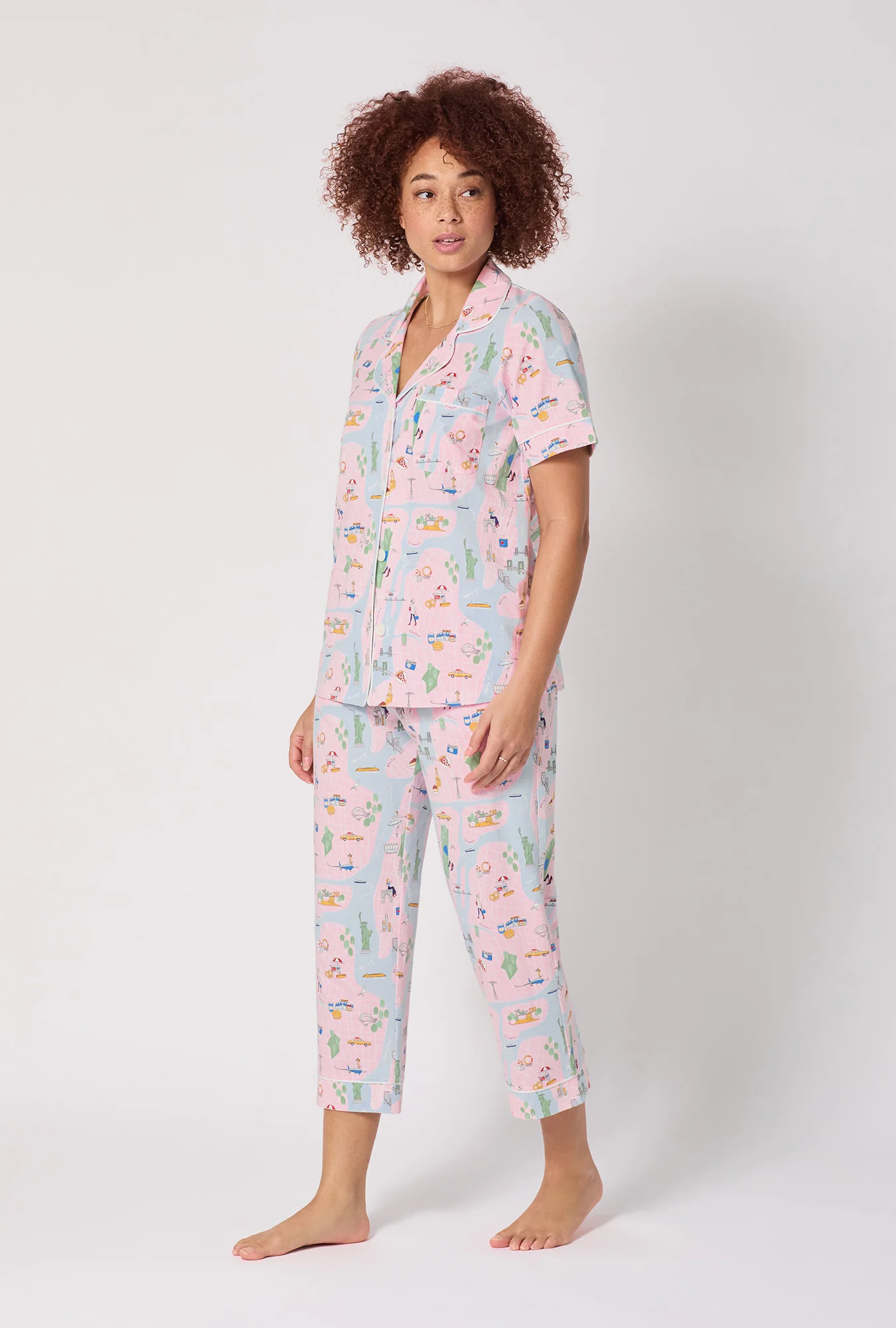 New York, New York Short Sleeve Classic Stretch Jersey Cropped Pj Set - Image 3
