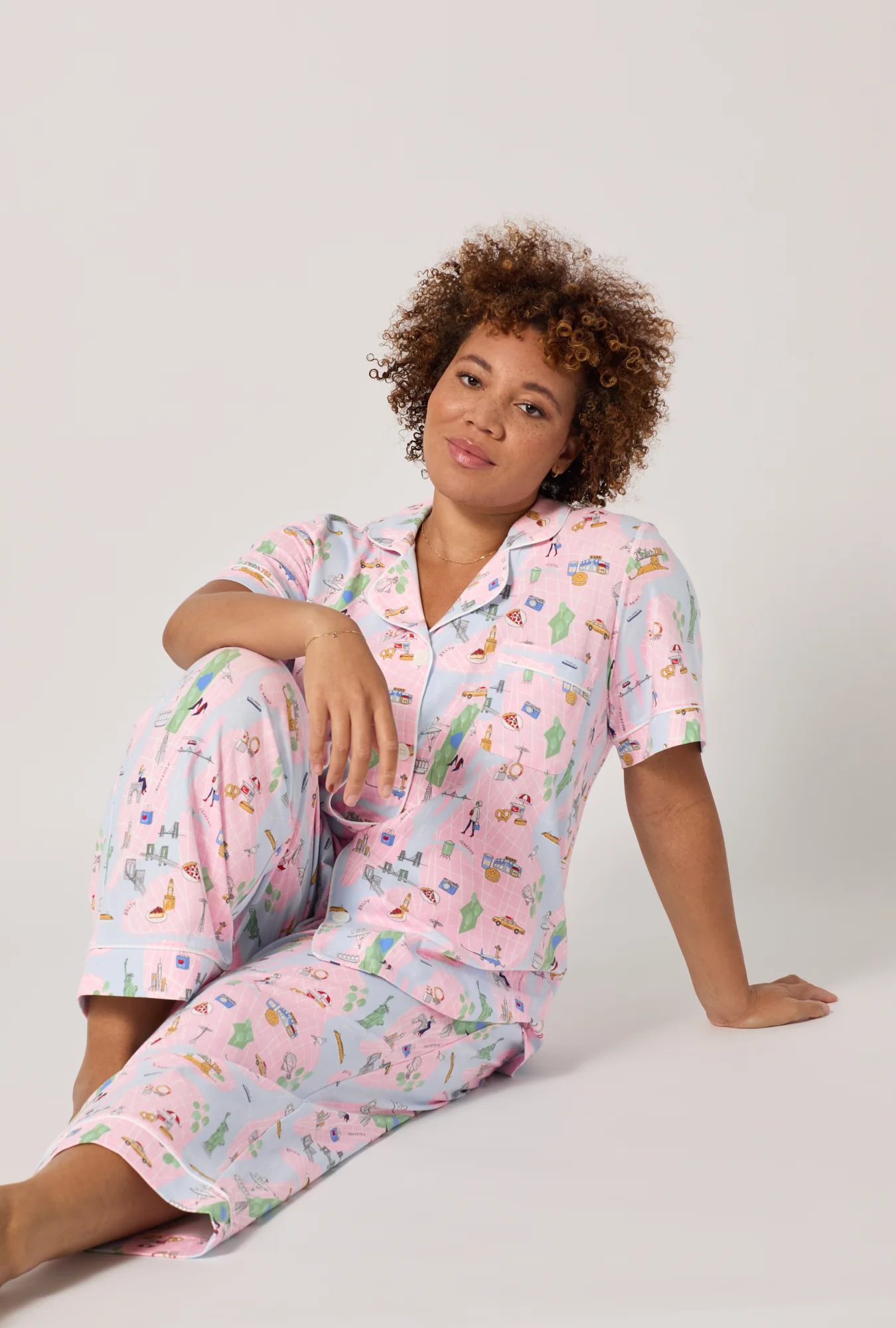 New York, New York Short Sleeve Classic Stretch Jersey Cropped Pj Set - Image 6