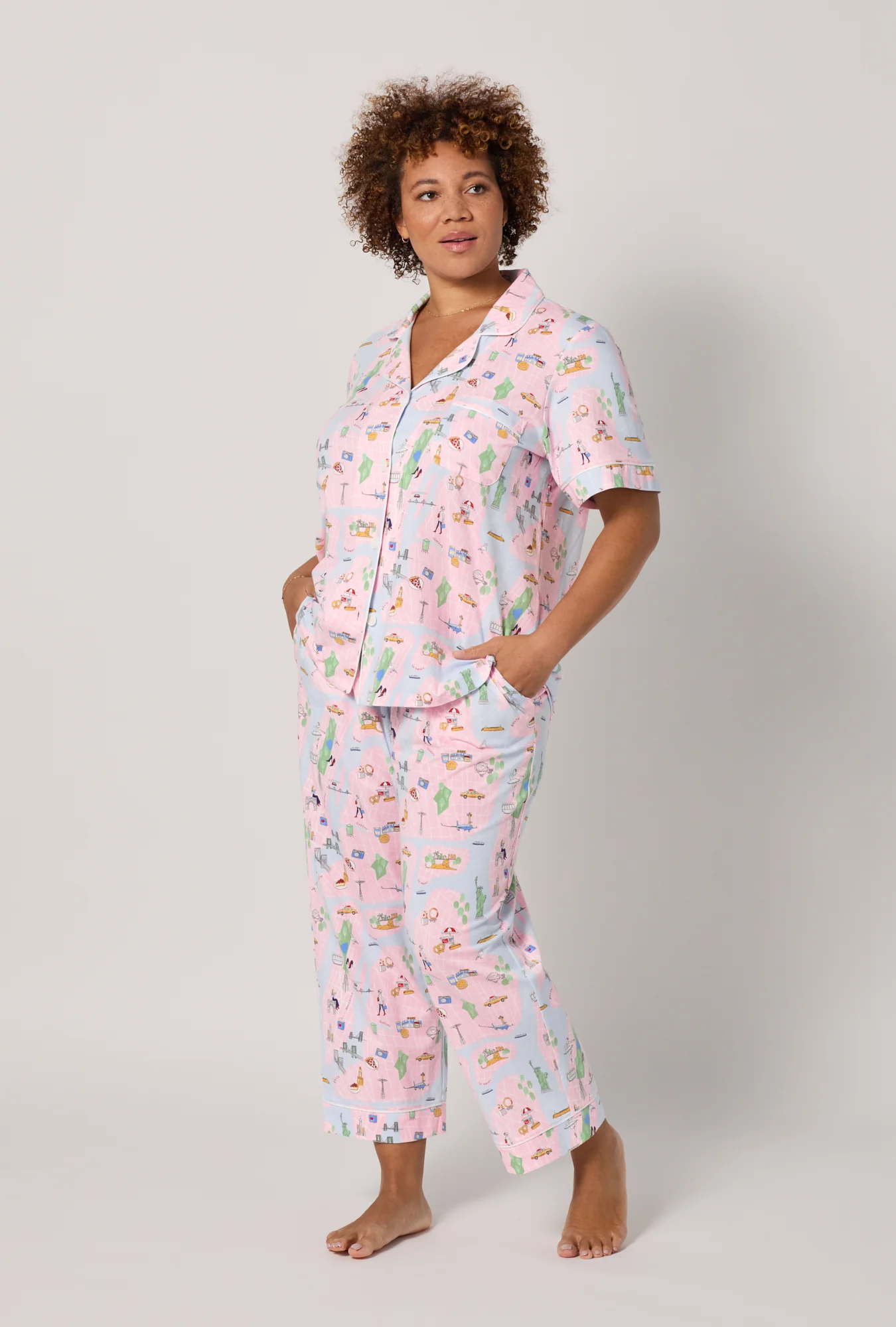 New York, New York Short Sleeve Classic Stretch Jersey Cropped Pj Set - Image 7