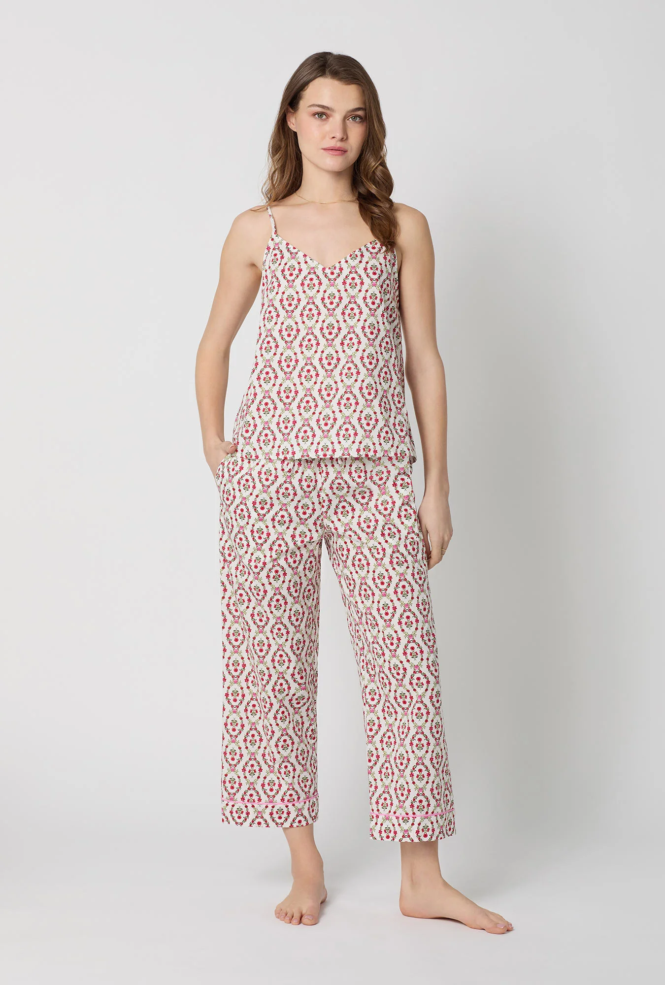 Olivia Cami Woven Cotton Poplin Cropped Pj Set