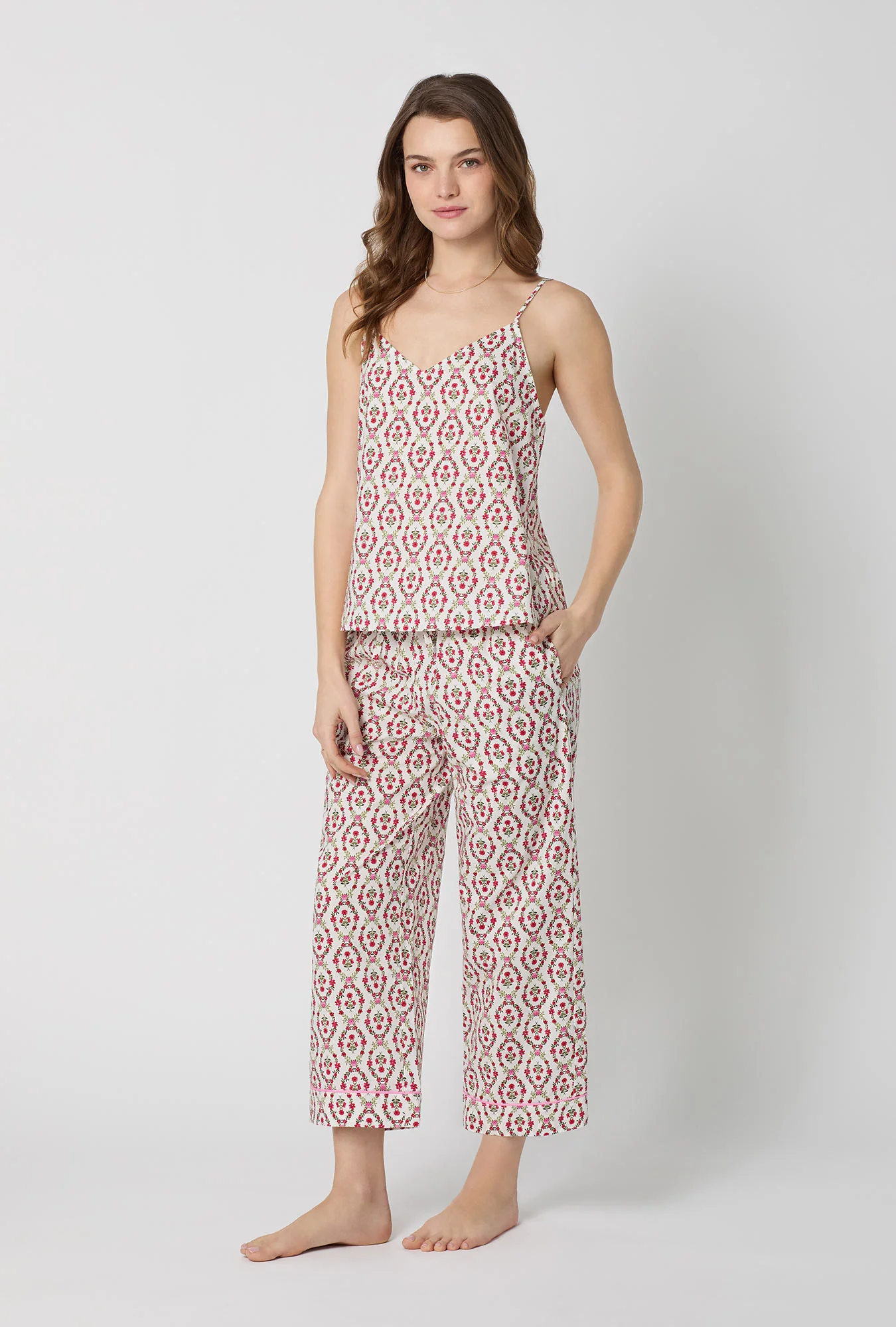 Olivia Cami Woven Cotton Poplin Cropped Pj Set - Image 2
