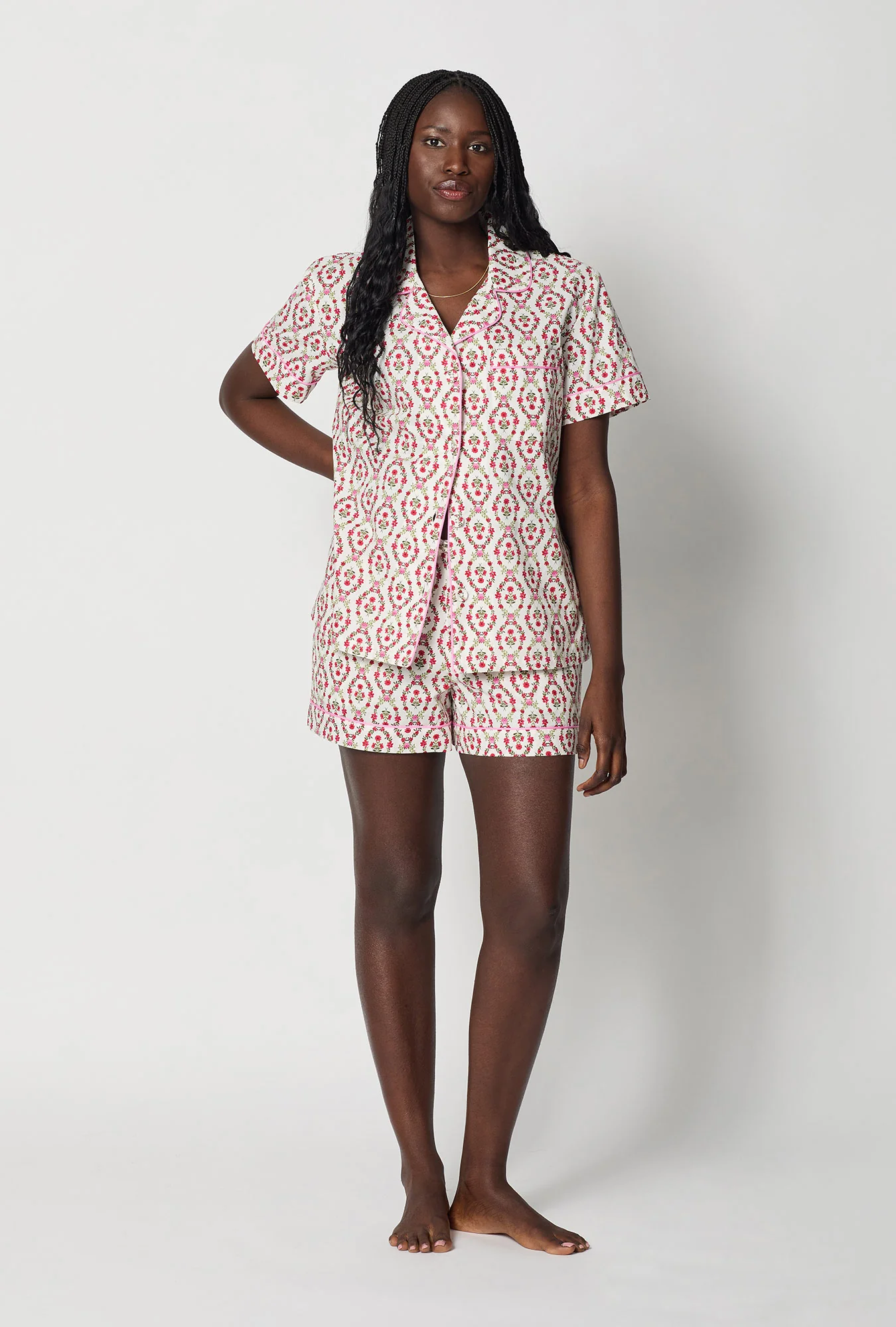 Olivia Short Sleeve Classic Woven Cotton Poplin Shorty Pj Set - Image 2