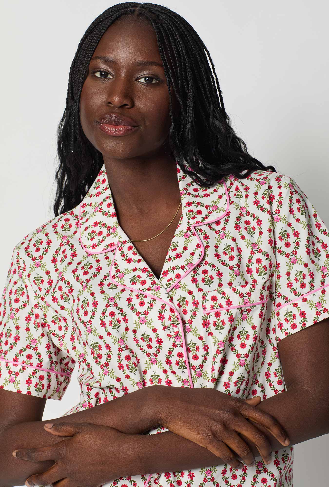 Olivia Short Sleeve Classic Woven Cotton Poplin Shorty Pj Set - Image 5