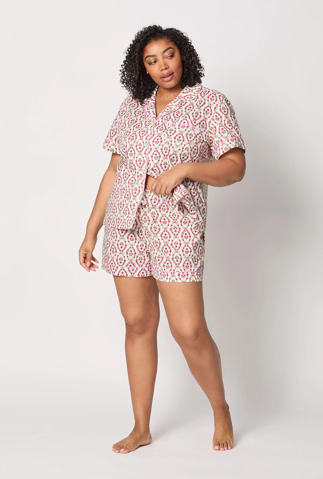 Olivia Short Sleeve Classic Woven Cotton Poplin Shorty Pj Set - Image 6