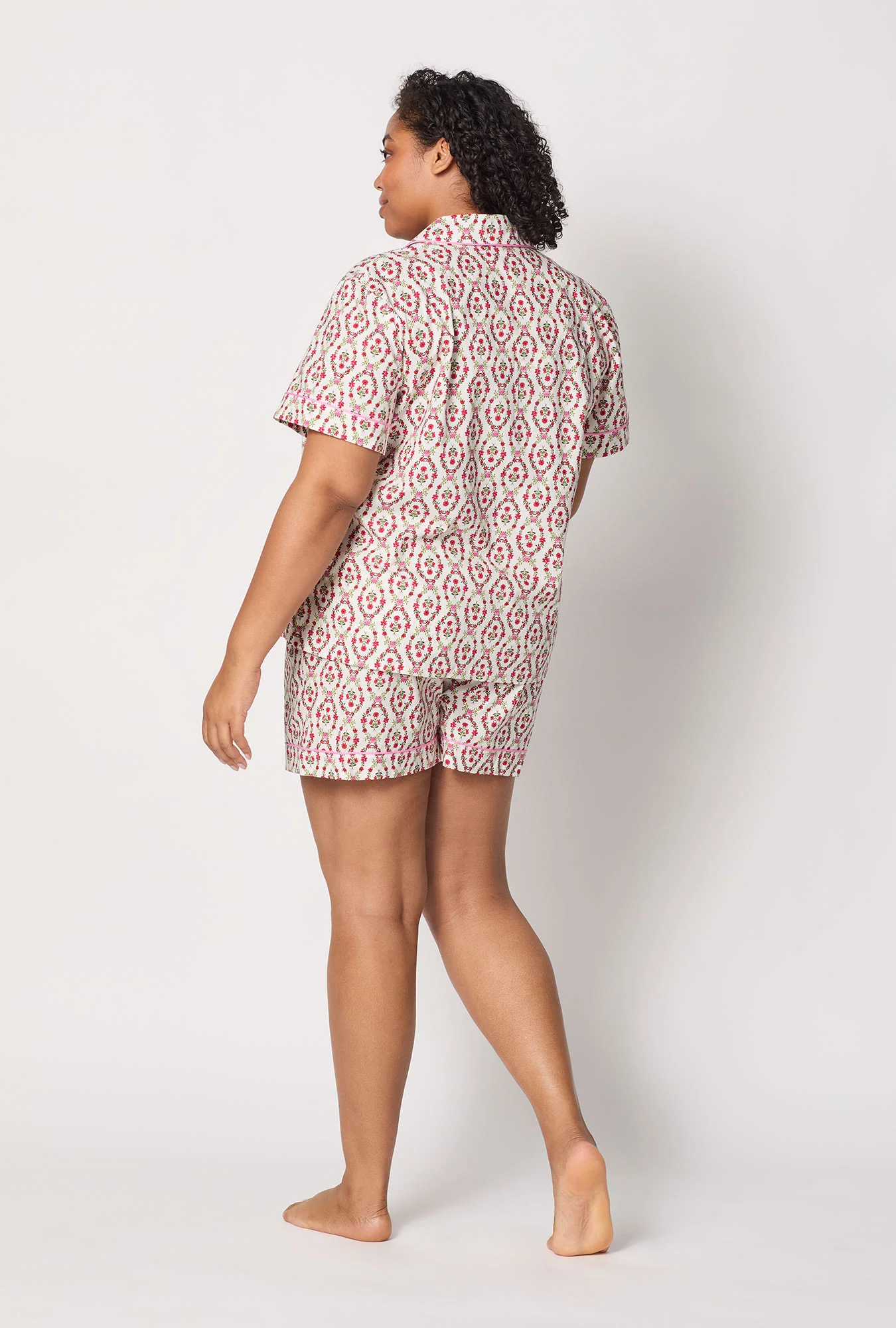Olivia Short Sleeve Classic Woven Cotton Poplin Shorty Pj Set - Image 7