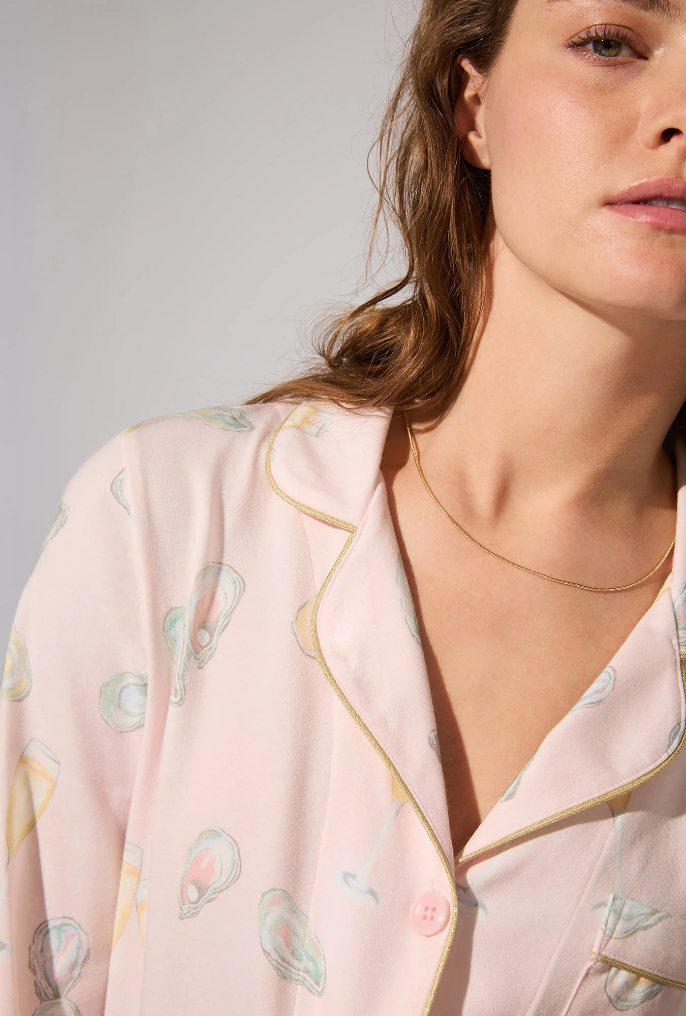 Oyster and Champagne Long Sleeve Classic Stretch Jersey PJ Set - Image 2