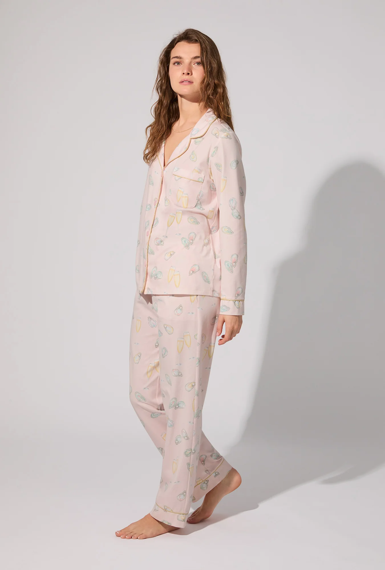 Oyster and Champagne Long Sleeve Classic Stretch Jersey PJ Set - Image 3