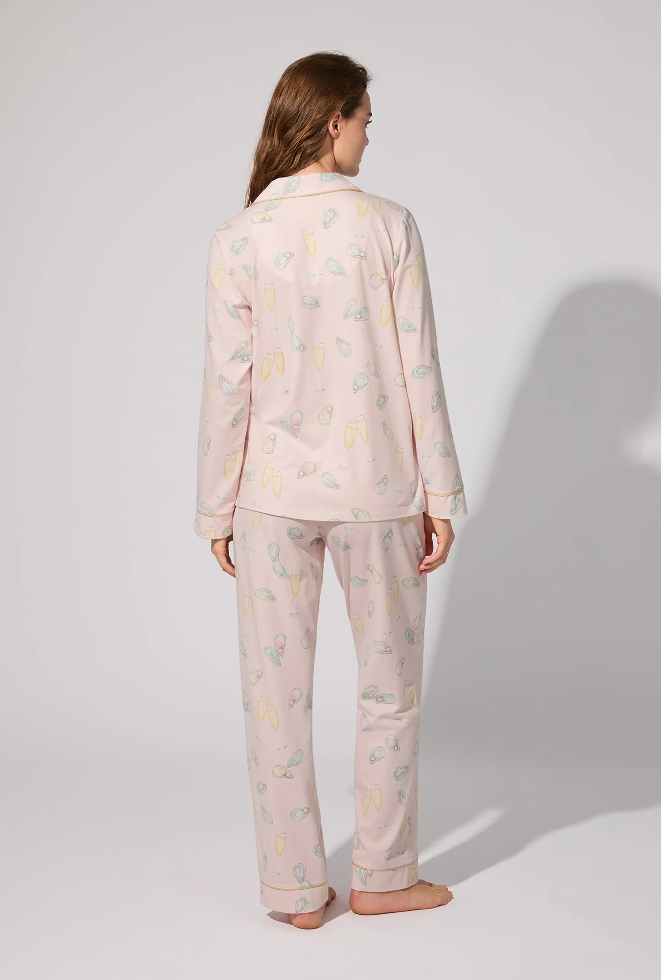 Oyster and Champagne Long Sleeve Classic Stretch Jersey PJ Set - Image 4
