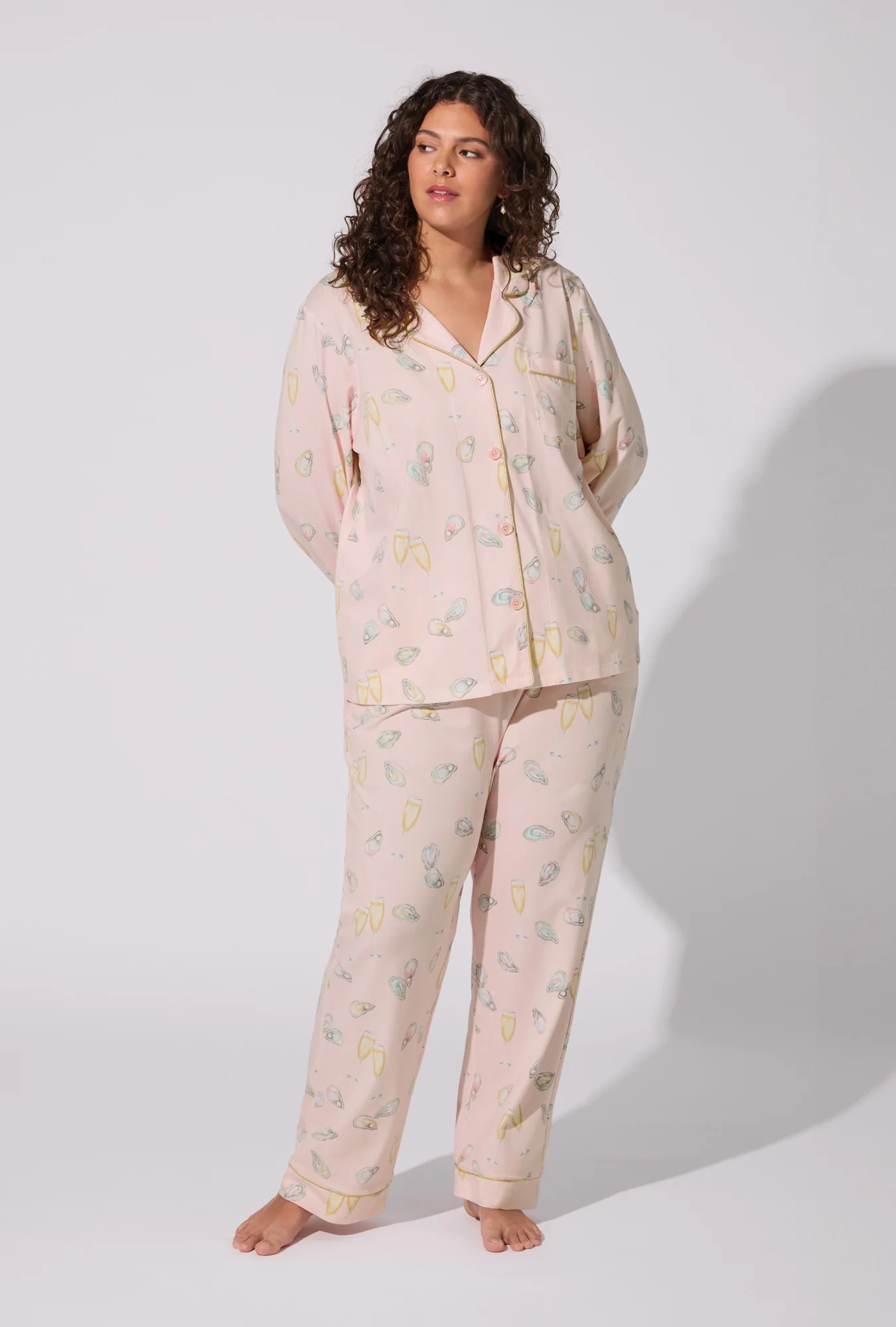 Oyster and Champagne Long Sleeve Classic Stretch Jersey PJ Set - Image 5