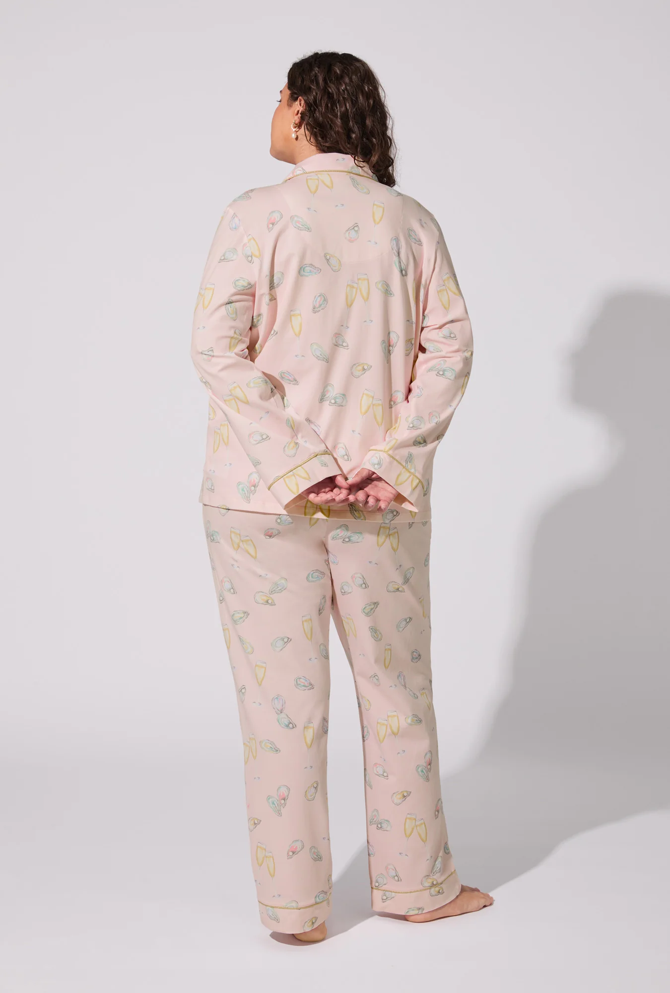 Oyster and Champagne Long Sleeve Classic Stretch Jersey PJ Set - Image 6