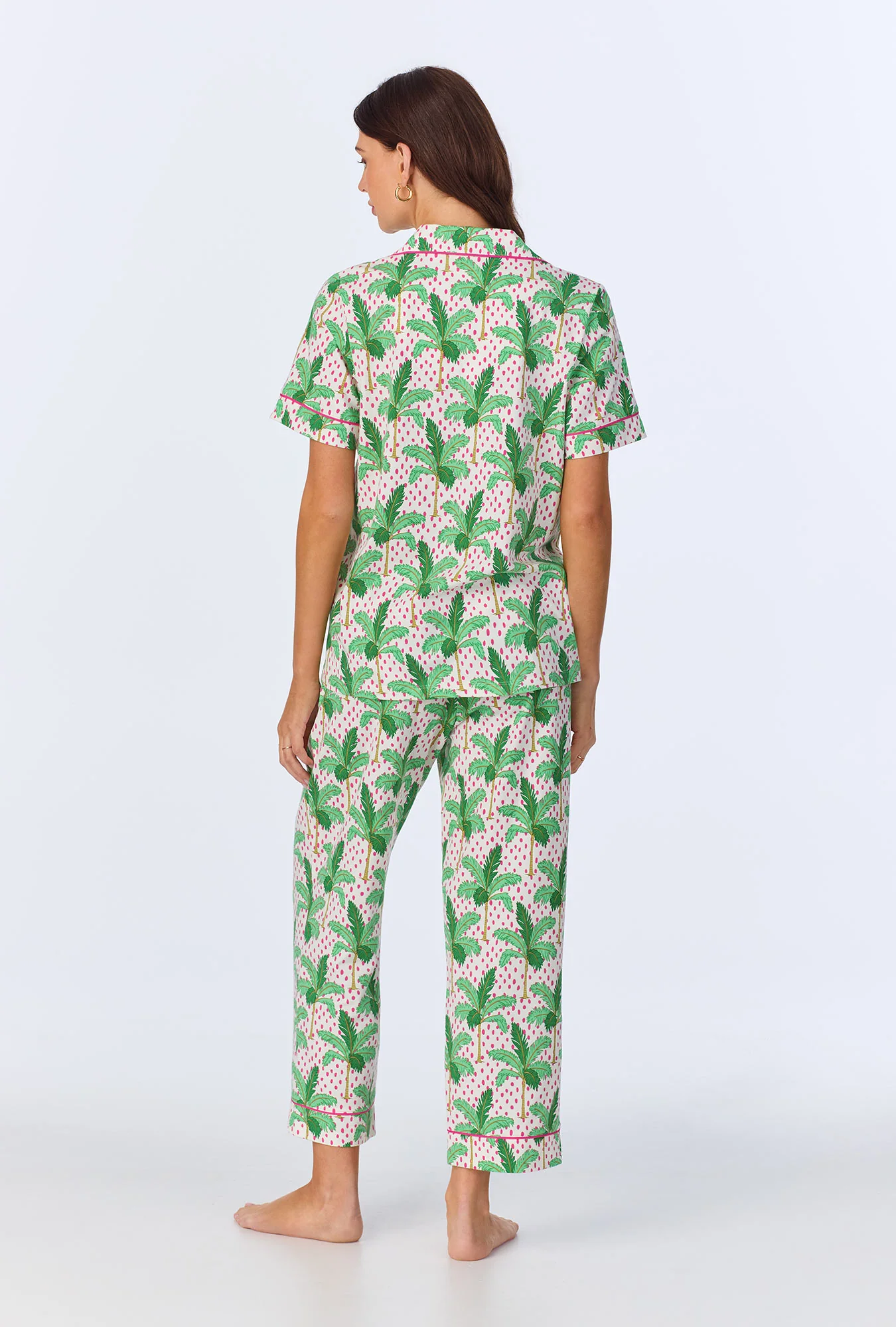 Palm Point Short Sleeve Classic Stretch Jersey Cropped PJ Set - Image 3