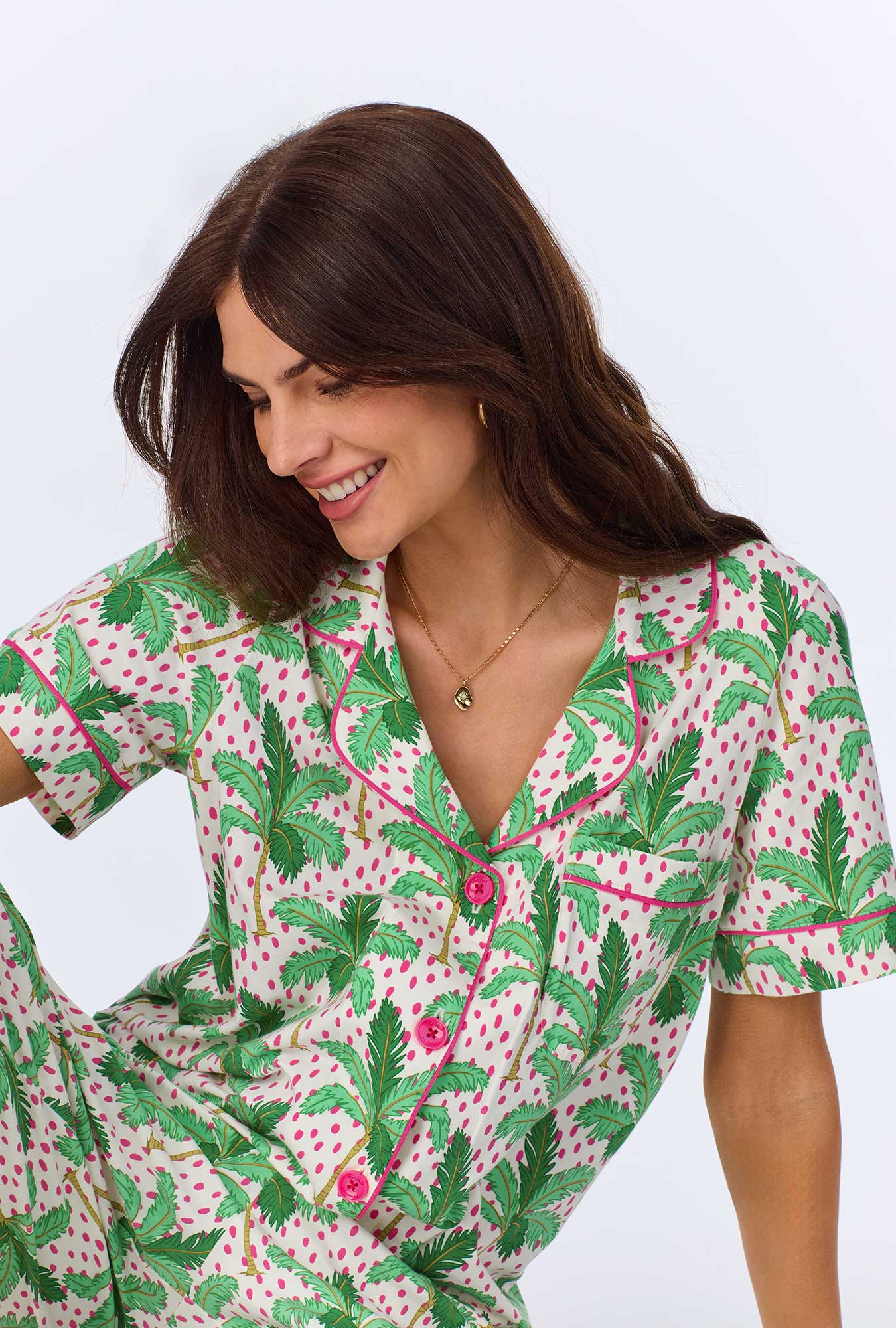 Palm Point Short Sleeve Classic Stretch Jersey Cropped PJ Set - Image 4