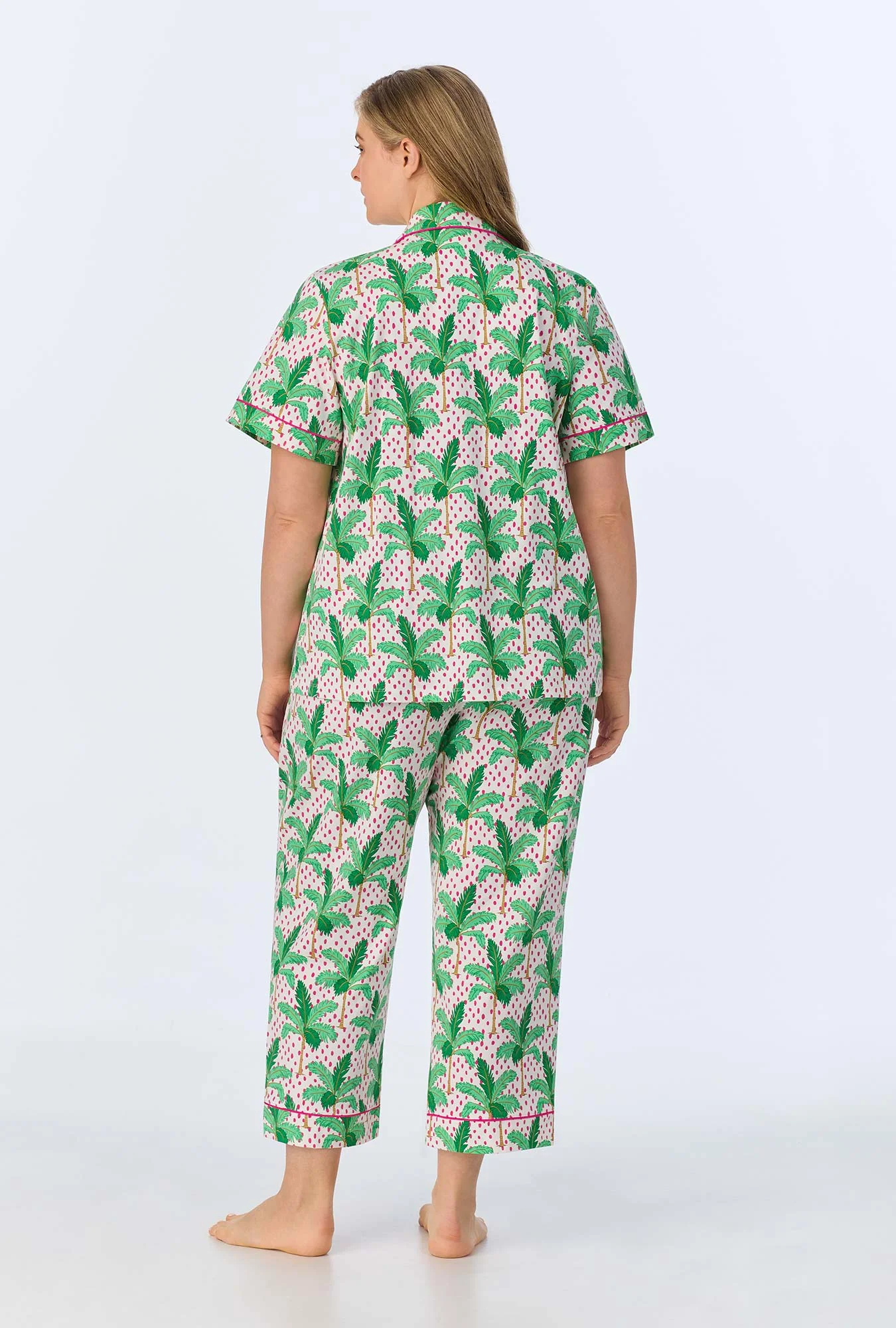 Palm Point Short Sleeve Classic Stretch Jersey Cropped PJ Set - Image 6