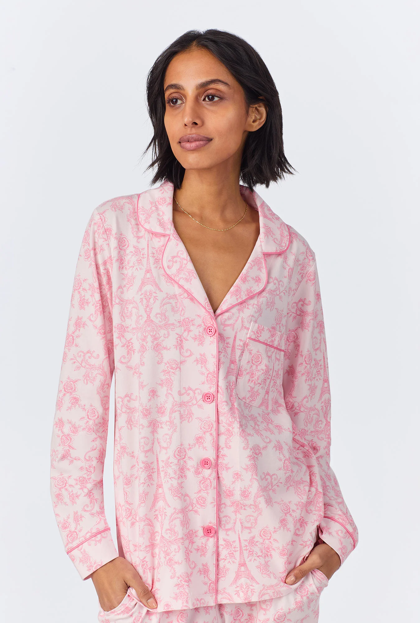 Parisian Toile Long Sleeve Classic Stretch Jersey PJ Set - Image 4