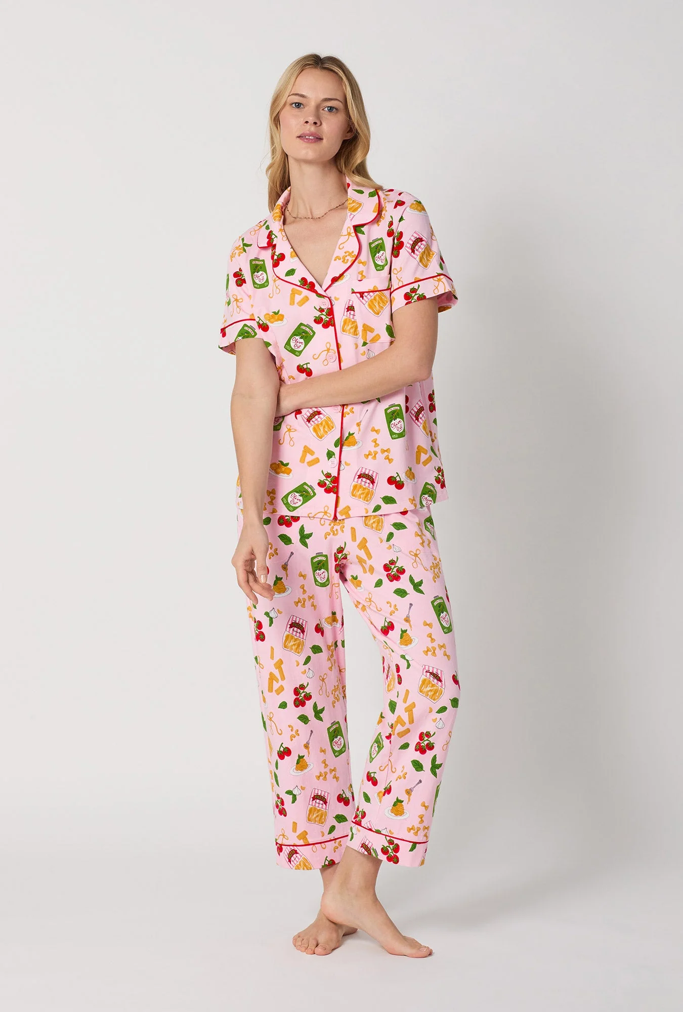 Pasta La Vista Short Sleeve Classic Stretch Jersey Cropped Pj Set - Image 2