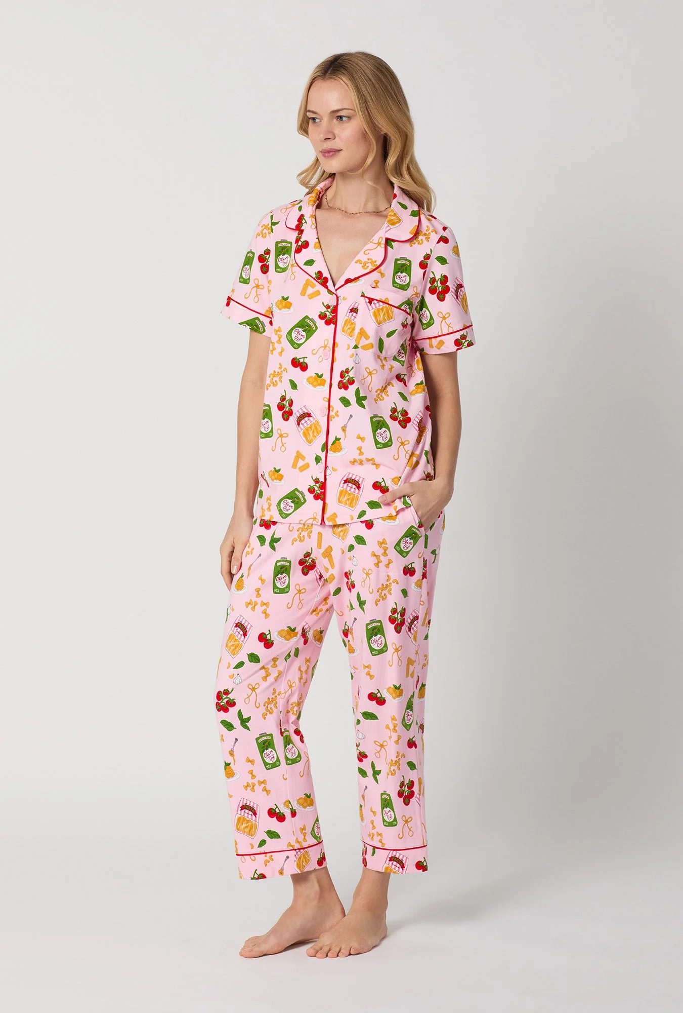 Pasta La Vista Short Sleeve Classic Stretch Jersey Cropped Pj Set - Image 4