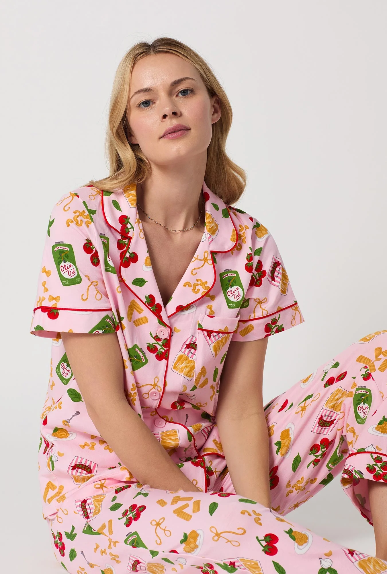 Pasta La Vista Short Sleeve Classic Stretch Jersey Cropped Pj Set - Image 5