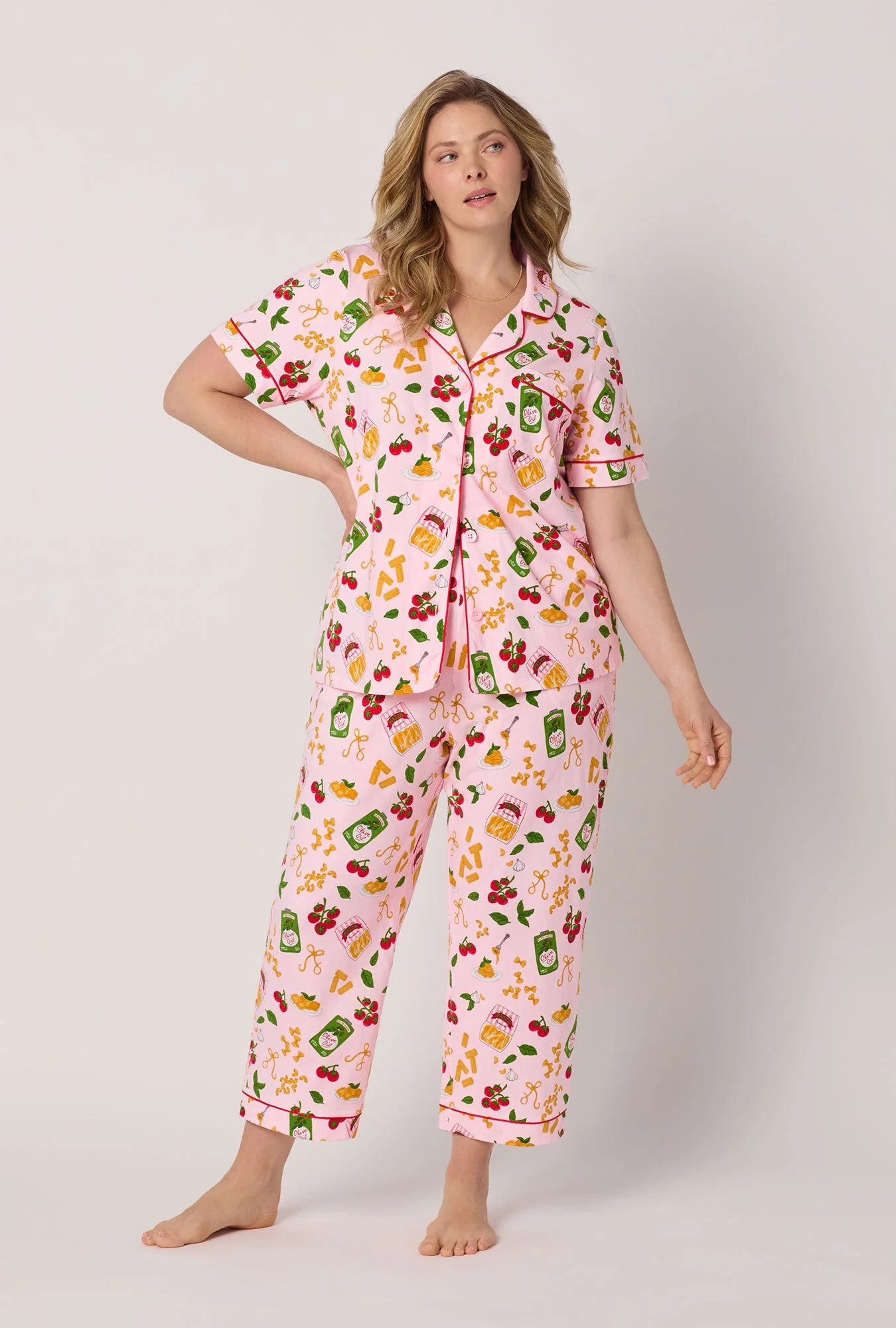 Pasta La Vista Short Sleeve Classic Stretch Jersey Cropped Pj Set - Image 6