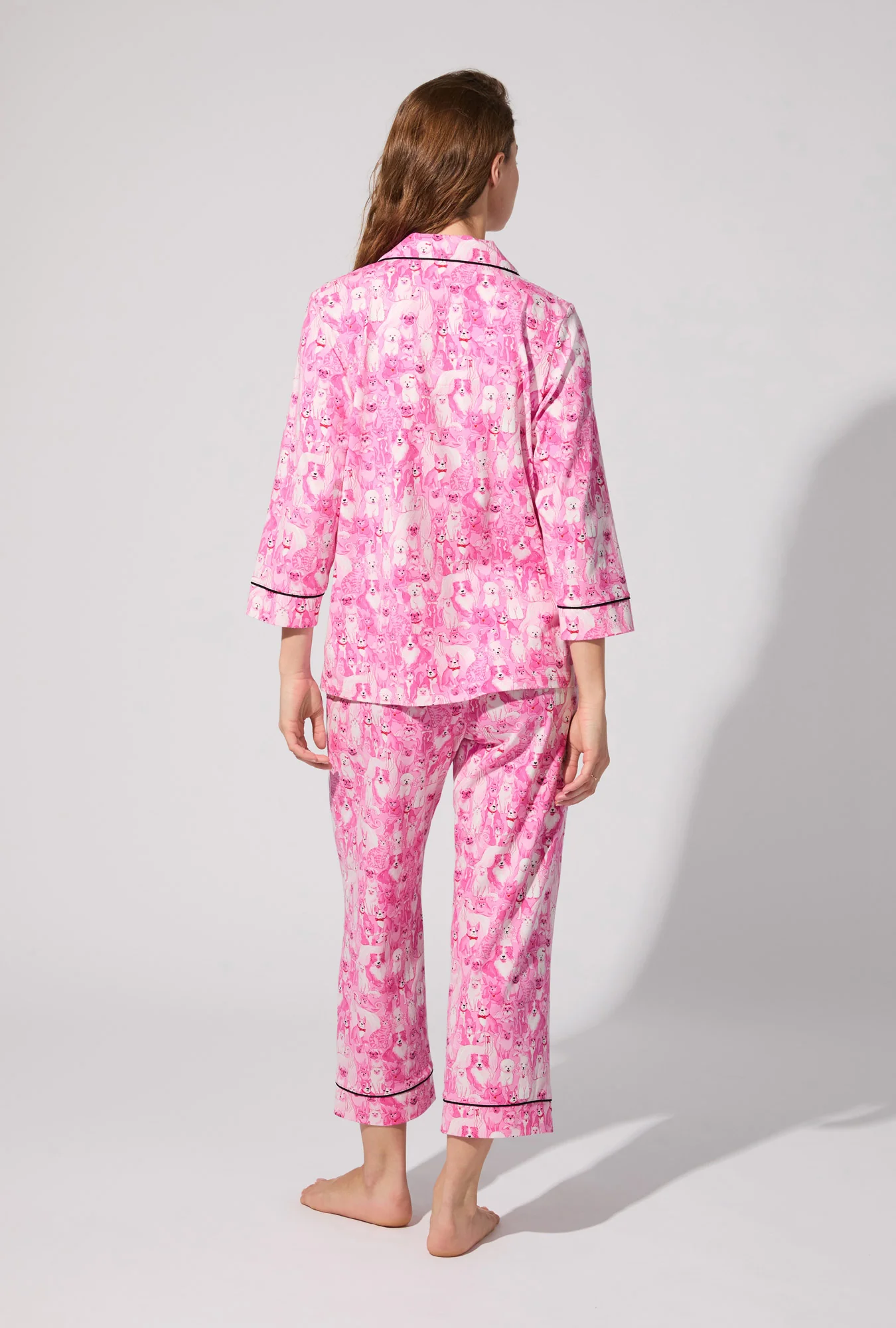 Paw-fectly Pink 3/4 Sleeve Classic Stretch Jersey Cropped PJ Set - Image 3