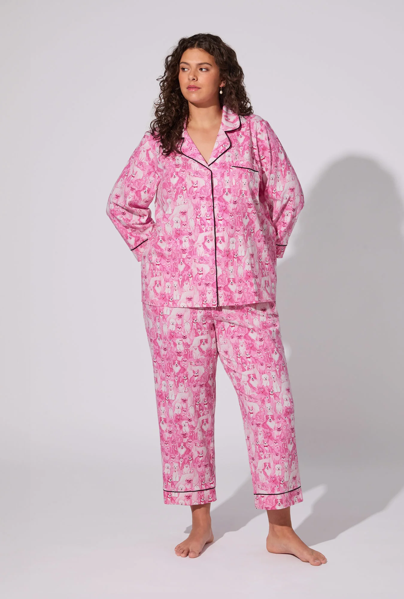Paw-fectly Pink 3/4 Sleeve Classic Stretch Jersey Cropped PJ Set - Image 4