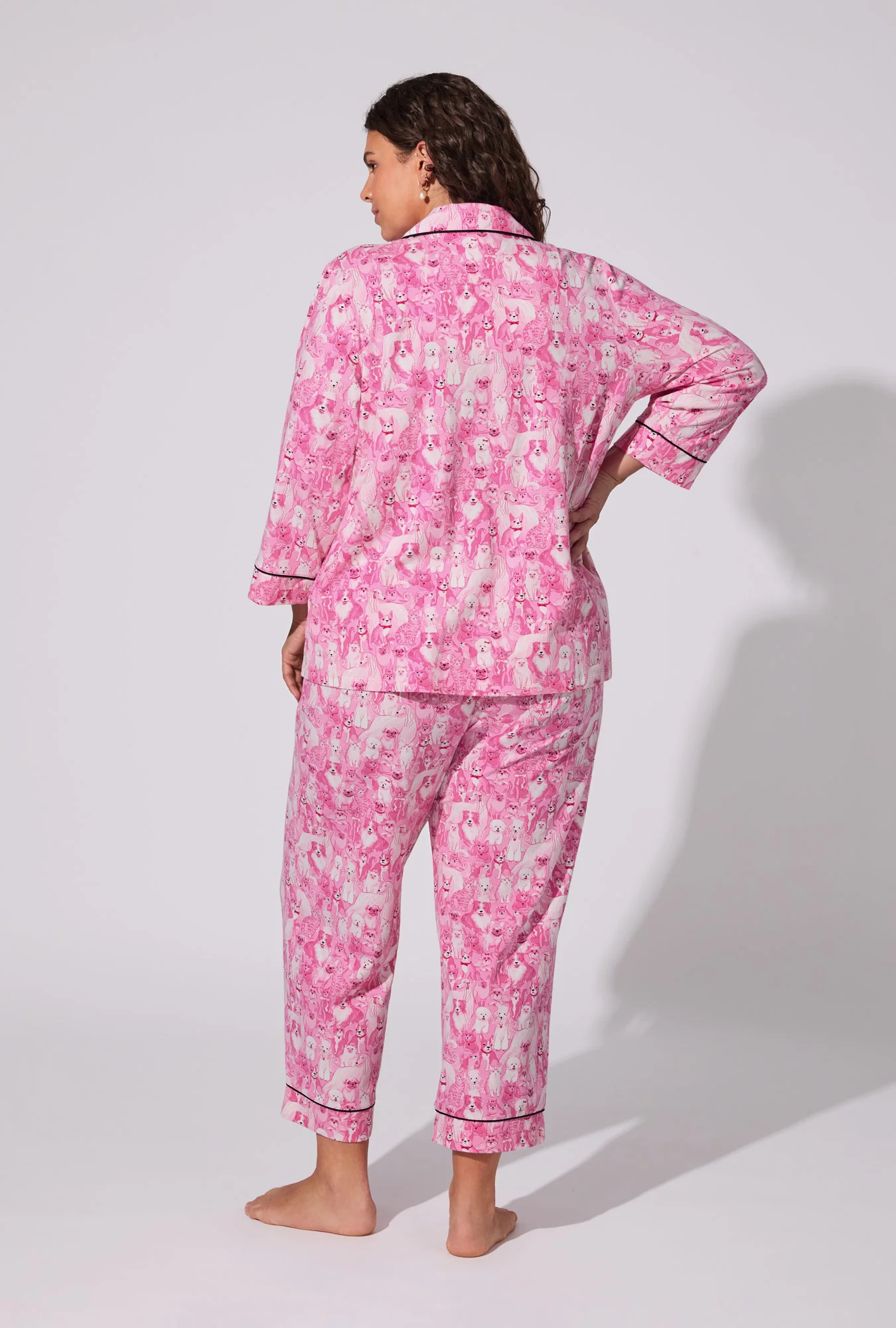 Paw-fectly Pink 3/4 Sleeve Classic Stretch Jersey Cropped PJ Set - Image 5