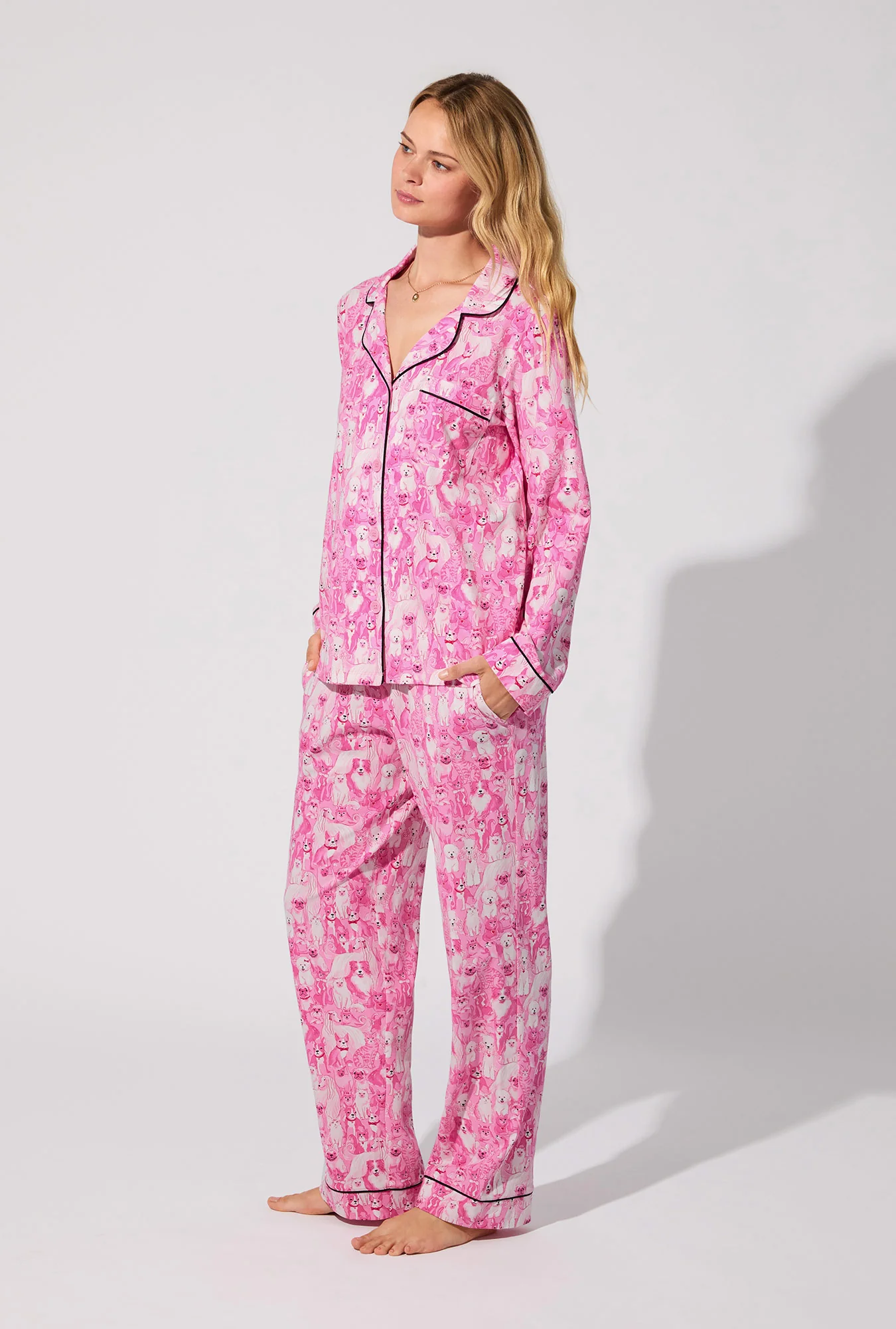 Paw-fectly Pink Long Sleeve Classic Stretch Jersey PJ Set - Image 2