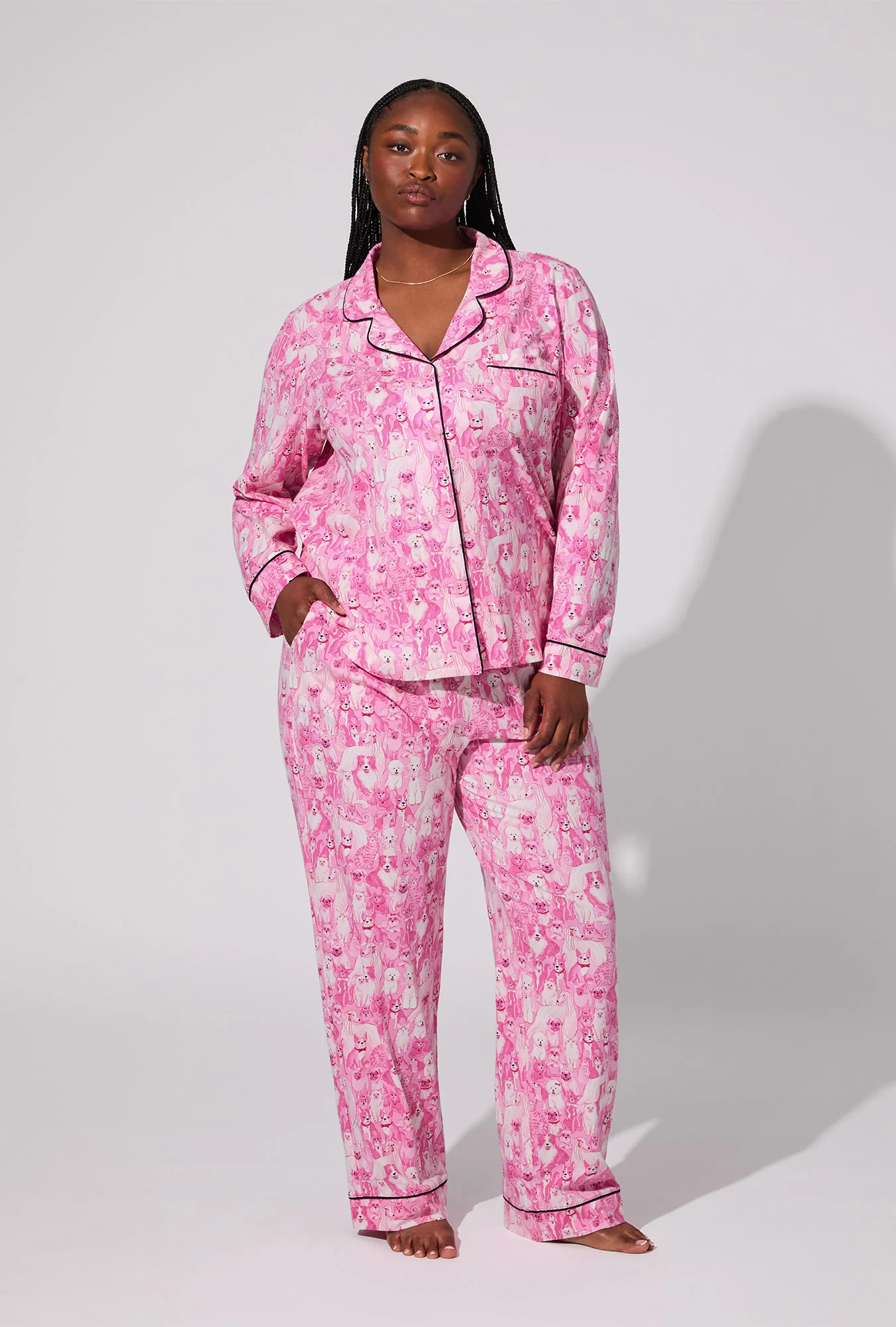 Paw-fectly Pink Long Sleeve Classic Stretch Jersey PJ Set - Image 4
