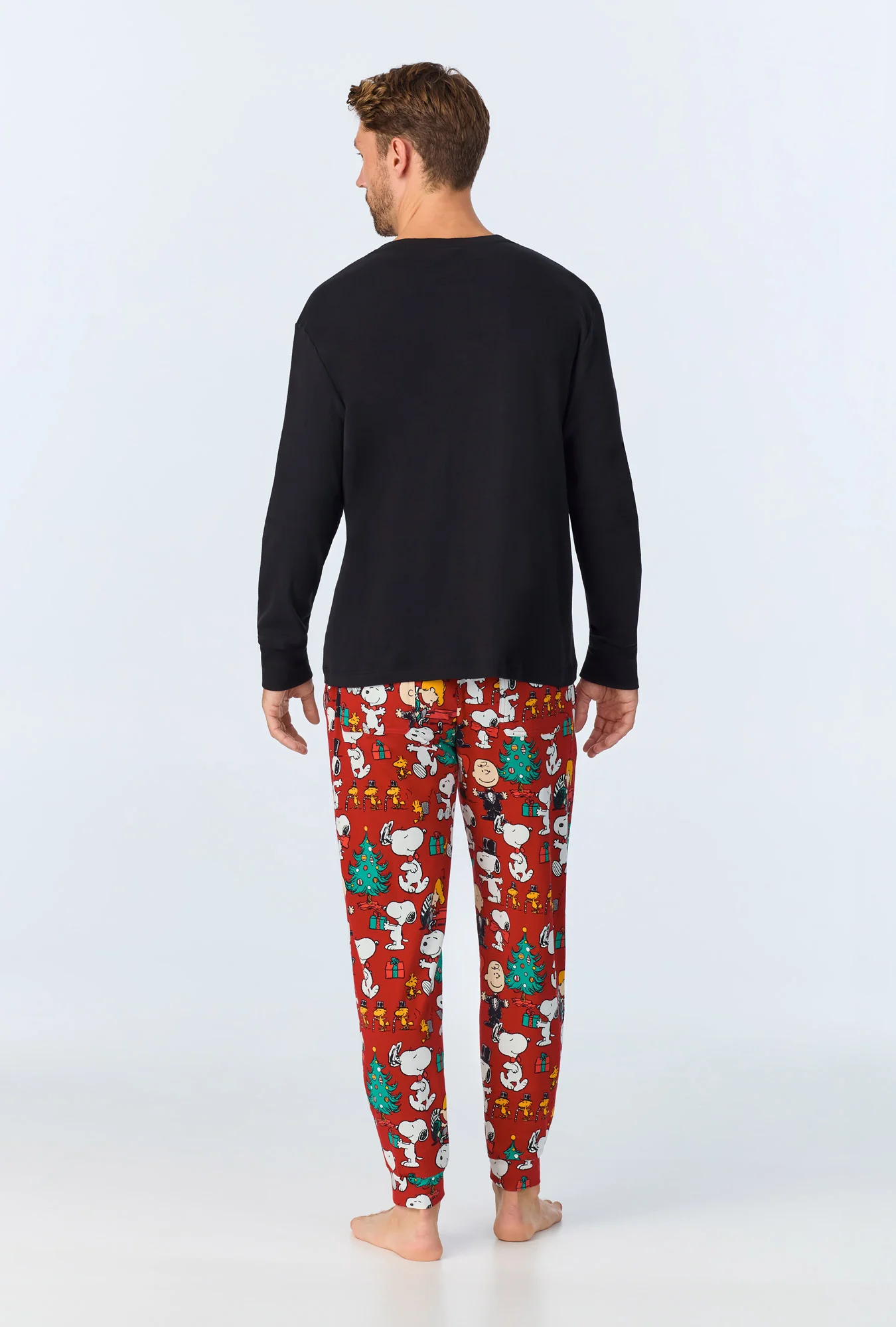 Peanuts Festive Fun Men's Long Sleeve Henley and Jogger Stretch Jersey PJ Set - Image 3
