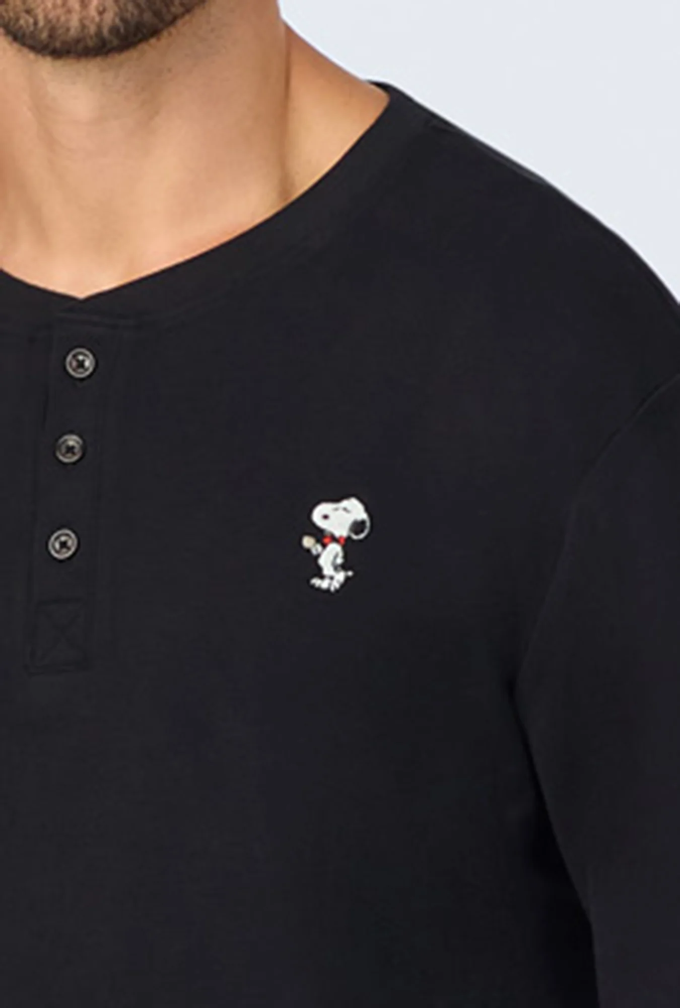 Peanuts Festive Fun Men's Long Sleeve Henley and Jogger Stretch Jersey PJ Set - Image 4