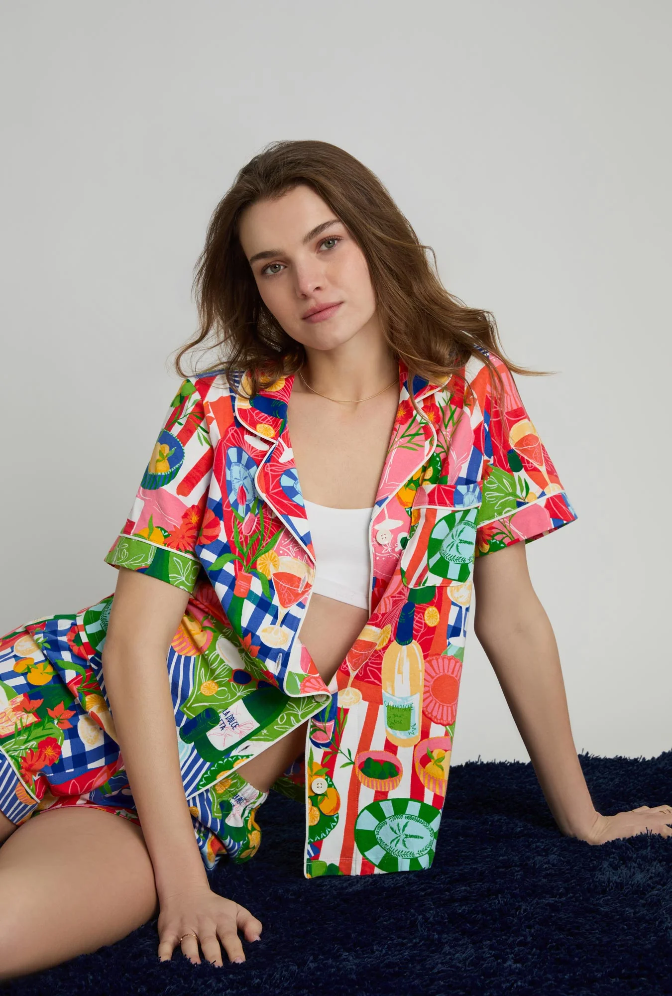Picnic In The Park Short Sleeve Classic Shorty Stretch Jersey Pj Set
