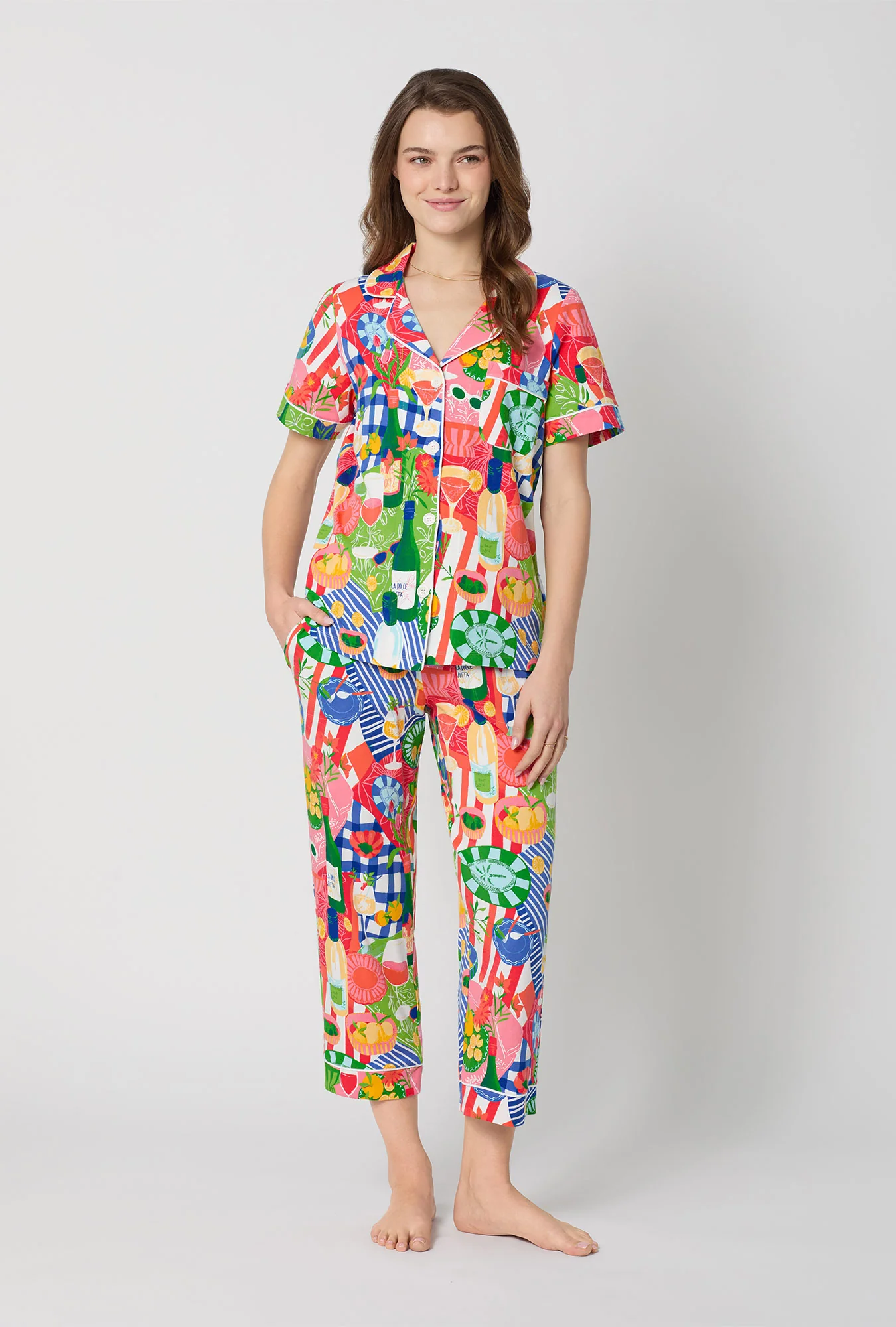 Picnic In The Park Short Sleeve Classic Stretch Jersey Cropped Pj Set