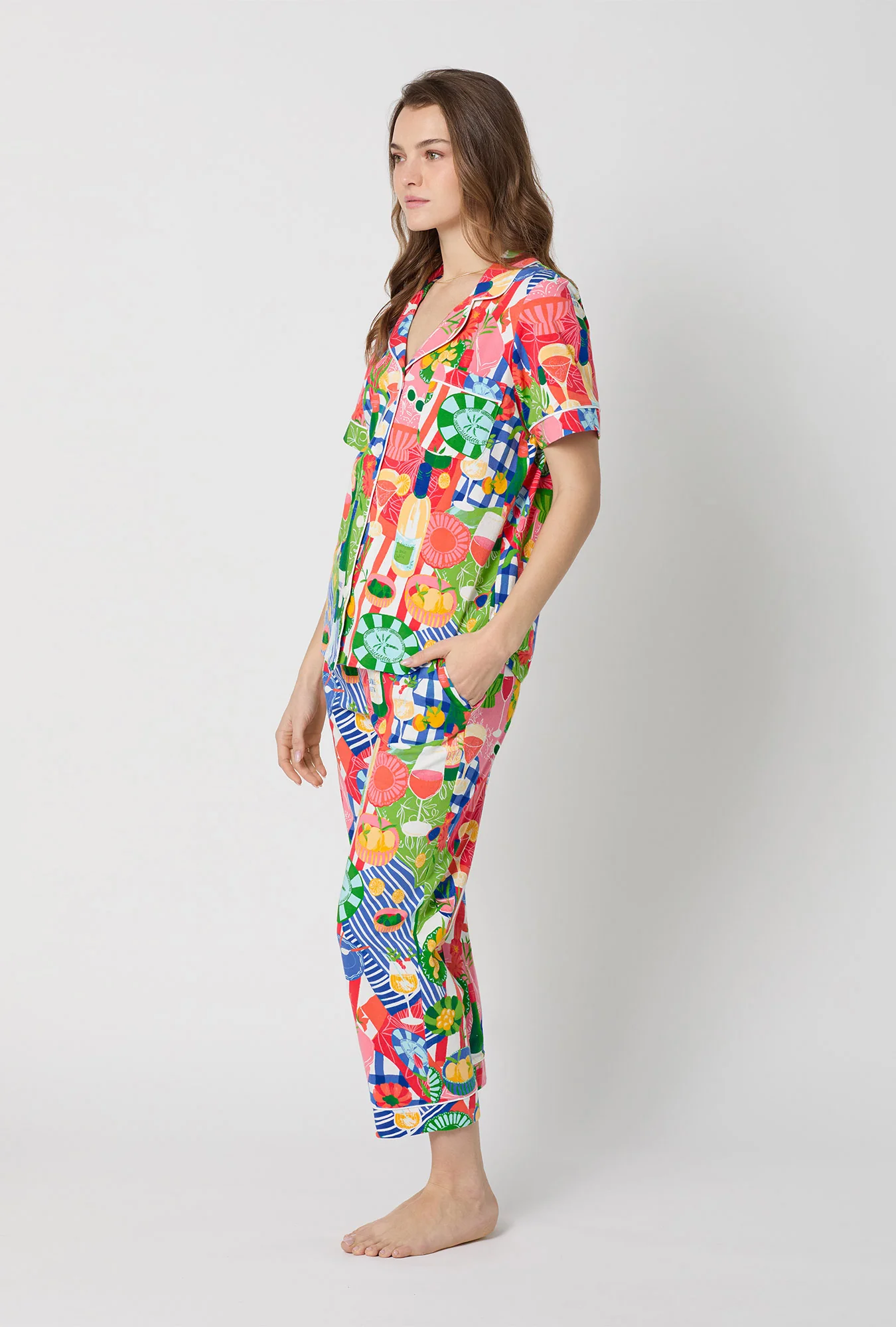Picnic In The Park Short Sleeve Classic Stretch Jersey Cropped Pj Set - Image 2