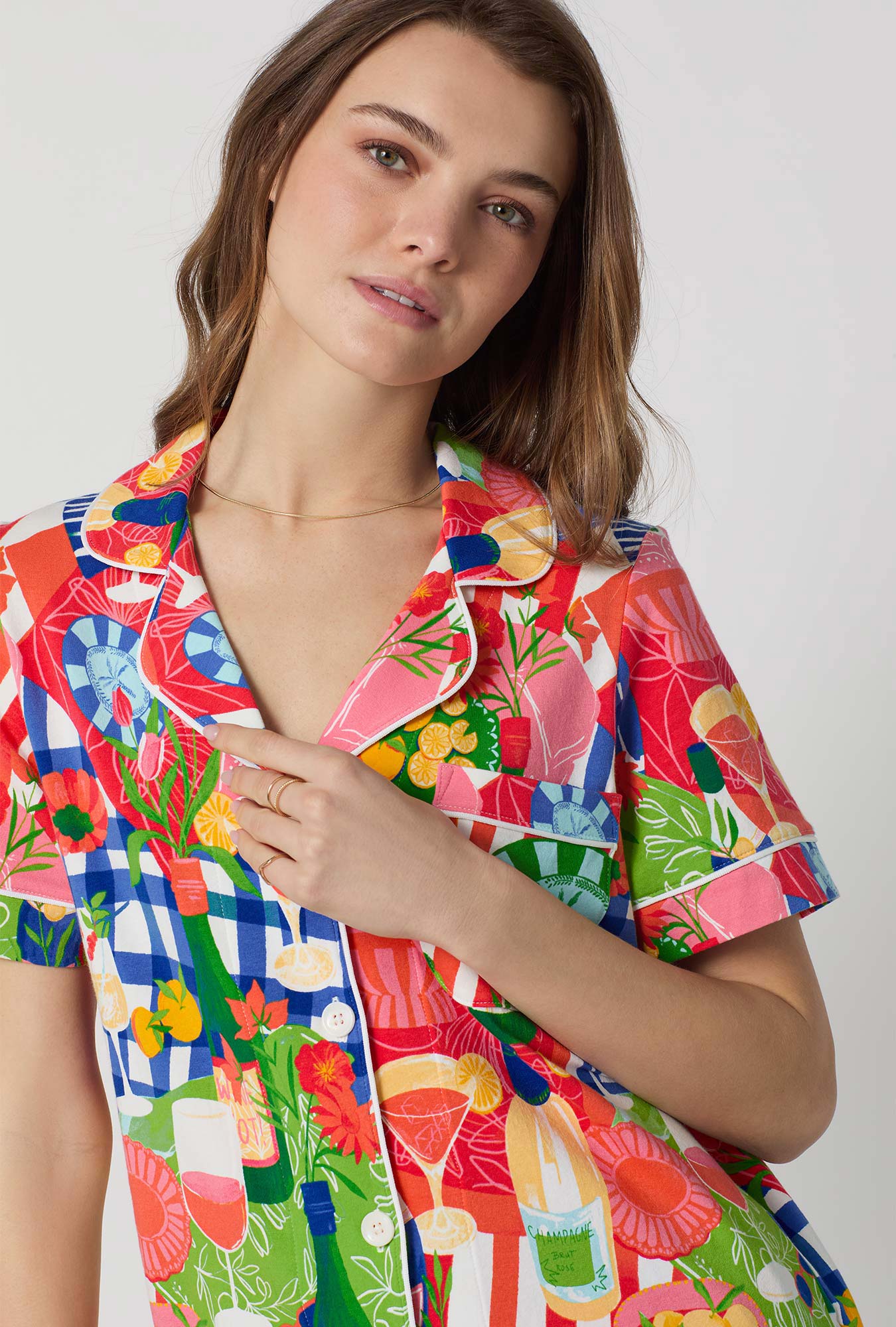 Picnic In The Park Short Sleeve Classic Stretch Jersey Cropped Pj Set - Image 4
