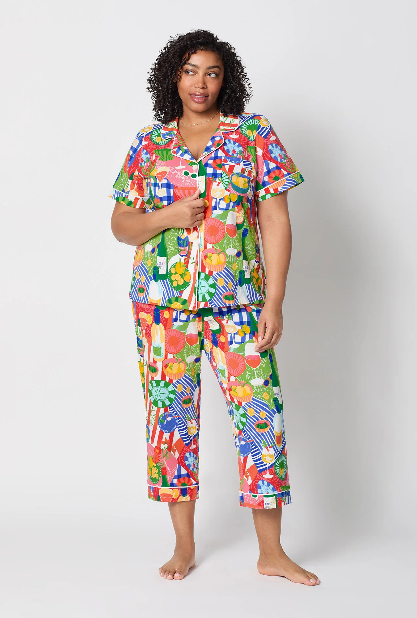 Picnic In The Park Short Sleeve Classic Stretch Jersey Cropped Pj Set - Image 5
