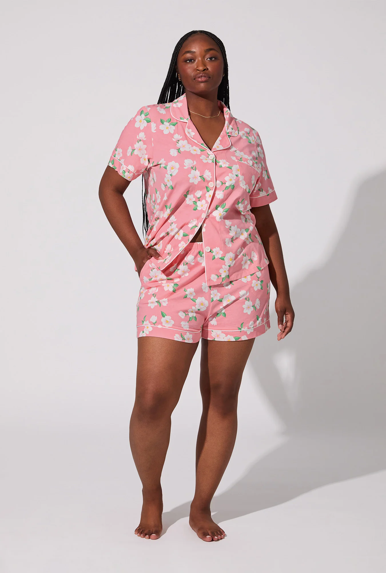 Pink Magnolias Short Sleeve Classic Shorty Stretch Jersey PJ Set - Image 4