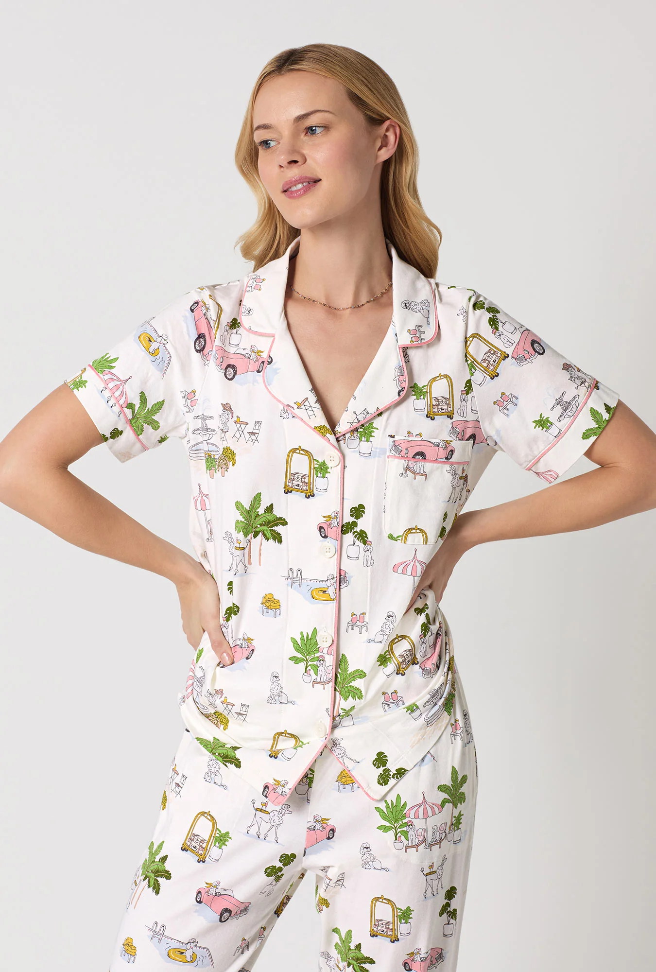Poolside Poodles Short Sleeve Classic Shorty Stretch Jersey PJ Set - Image 5