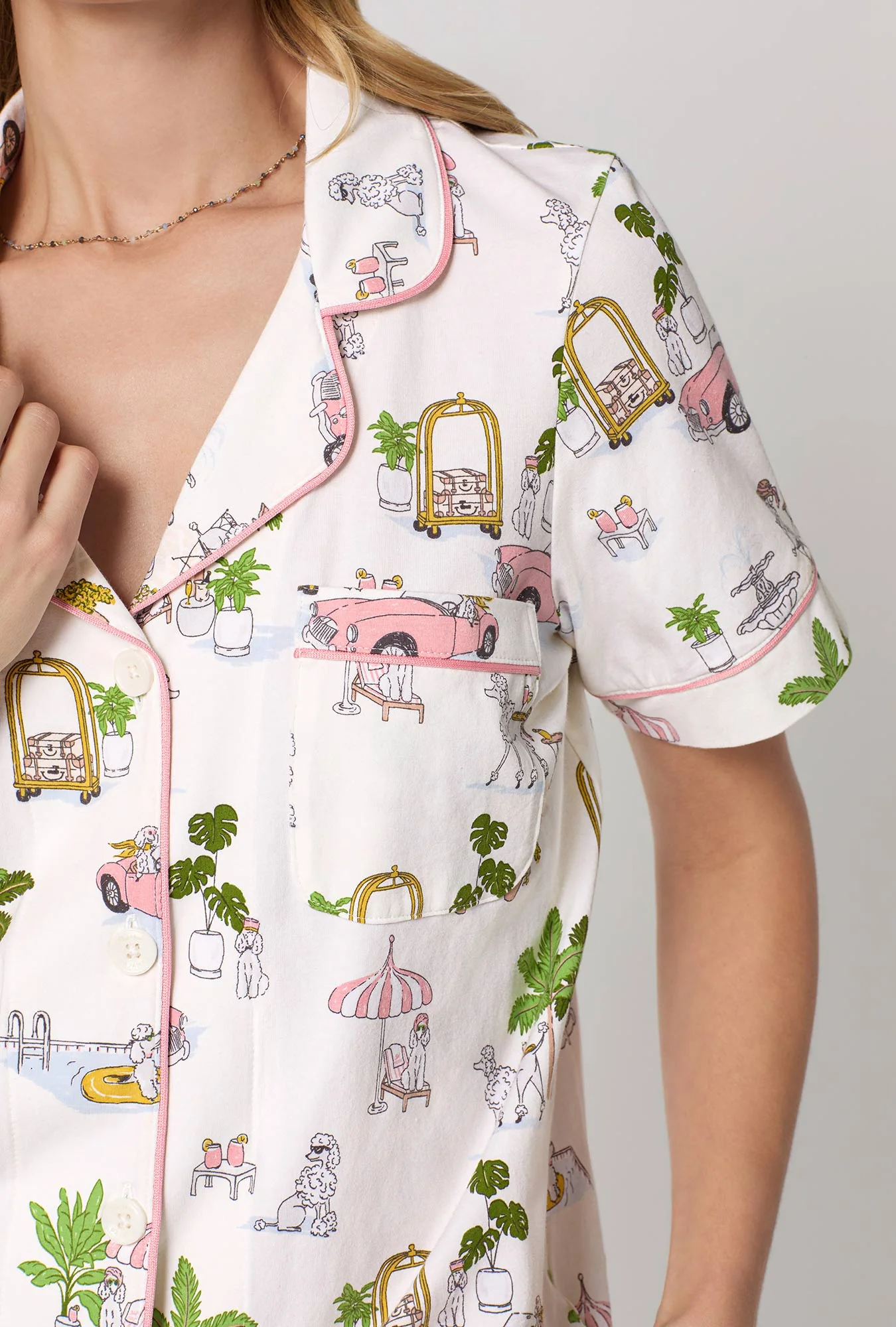 Poolside Poodles Short Sleeve Classic Shorty Stretch Jersey PJ Set - Image 6