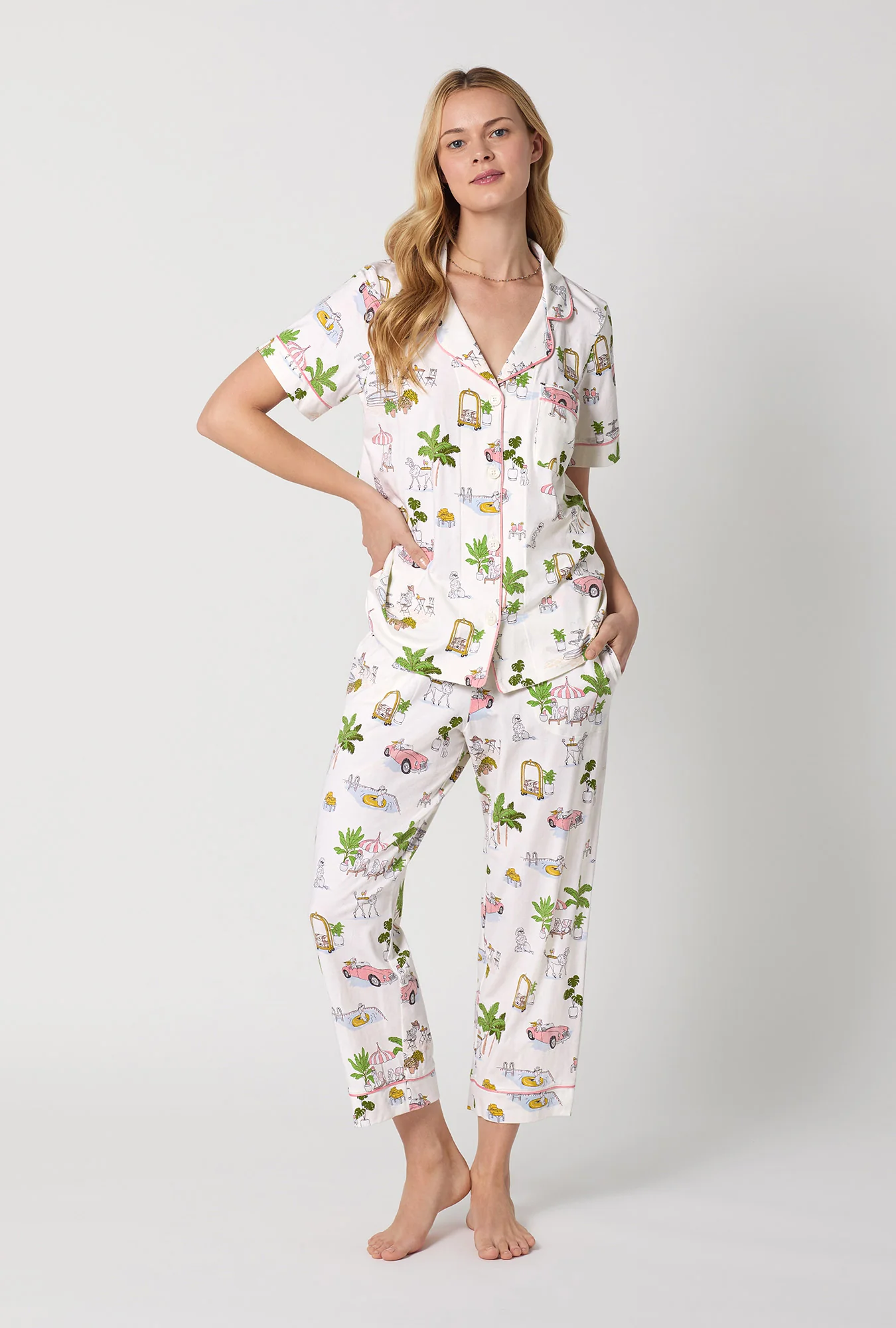 Poolside Poodles Short Sleeve Classic Stretch Jersey Cropped PJ Set - Image 2